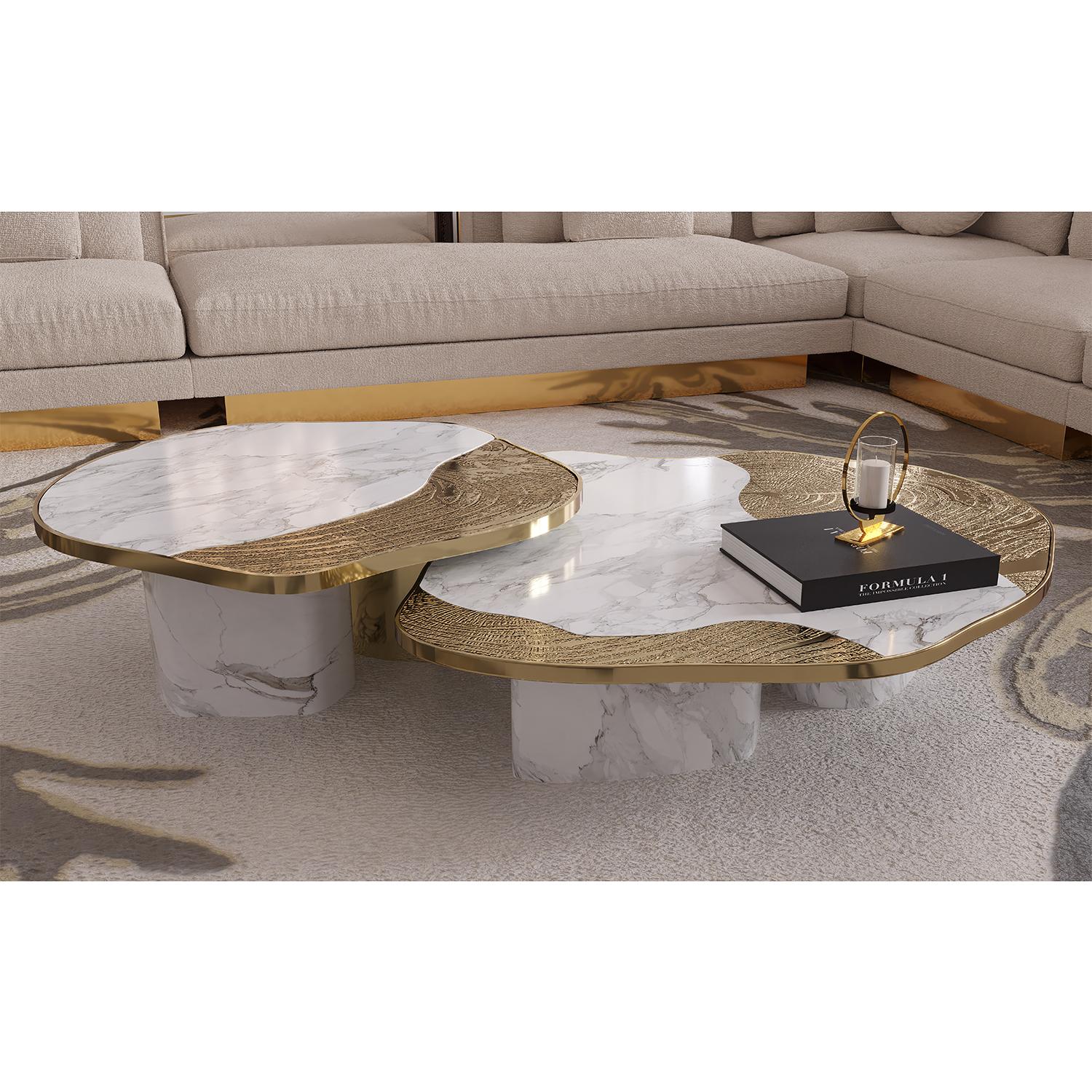 Merida Weißer Marmor-Couchtisch, 2er-Set, Couchtisch im Angebot 3