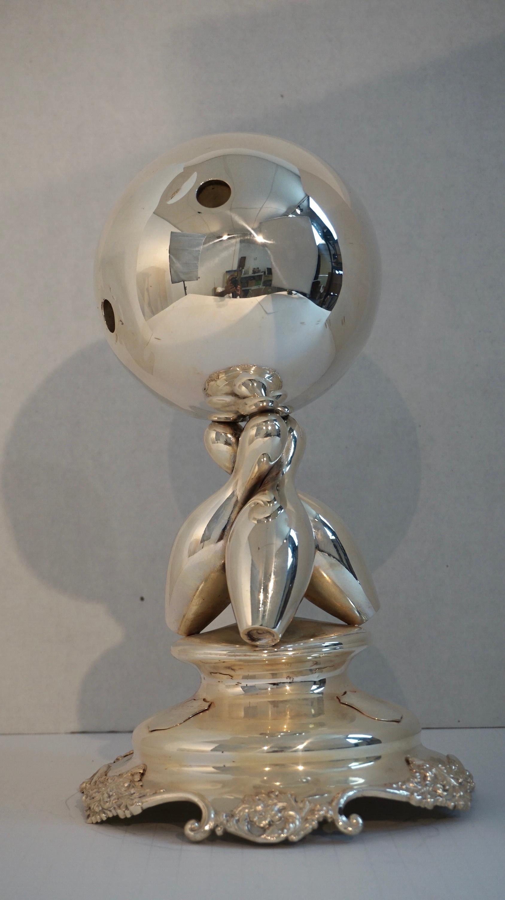 Meridan silver plated 1918 bowling league trophy.