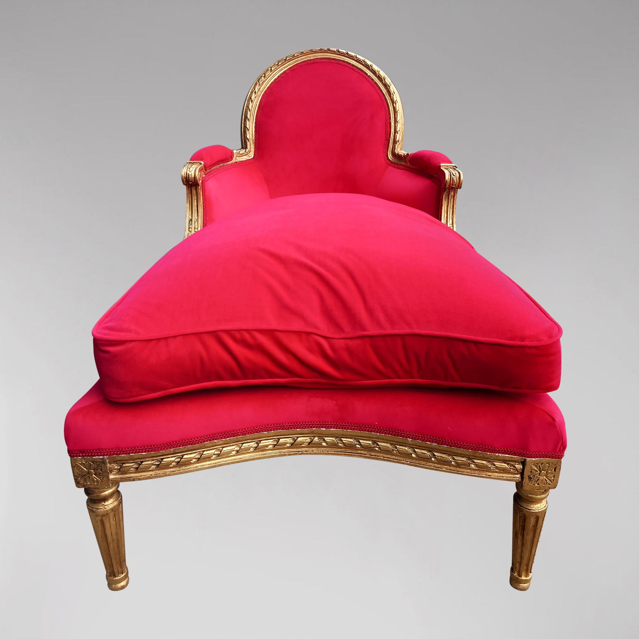 French Merideienne Louis XVI Period Gilded Wood Red Velvet Fabrics For Sale