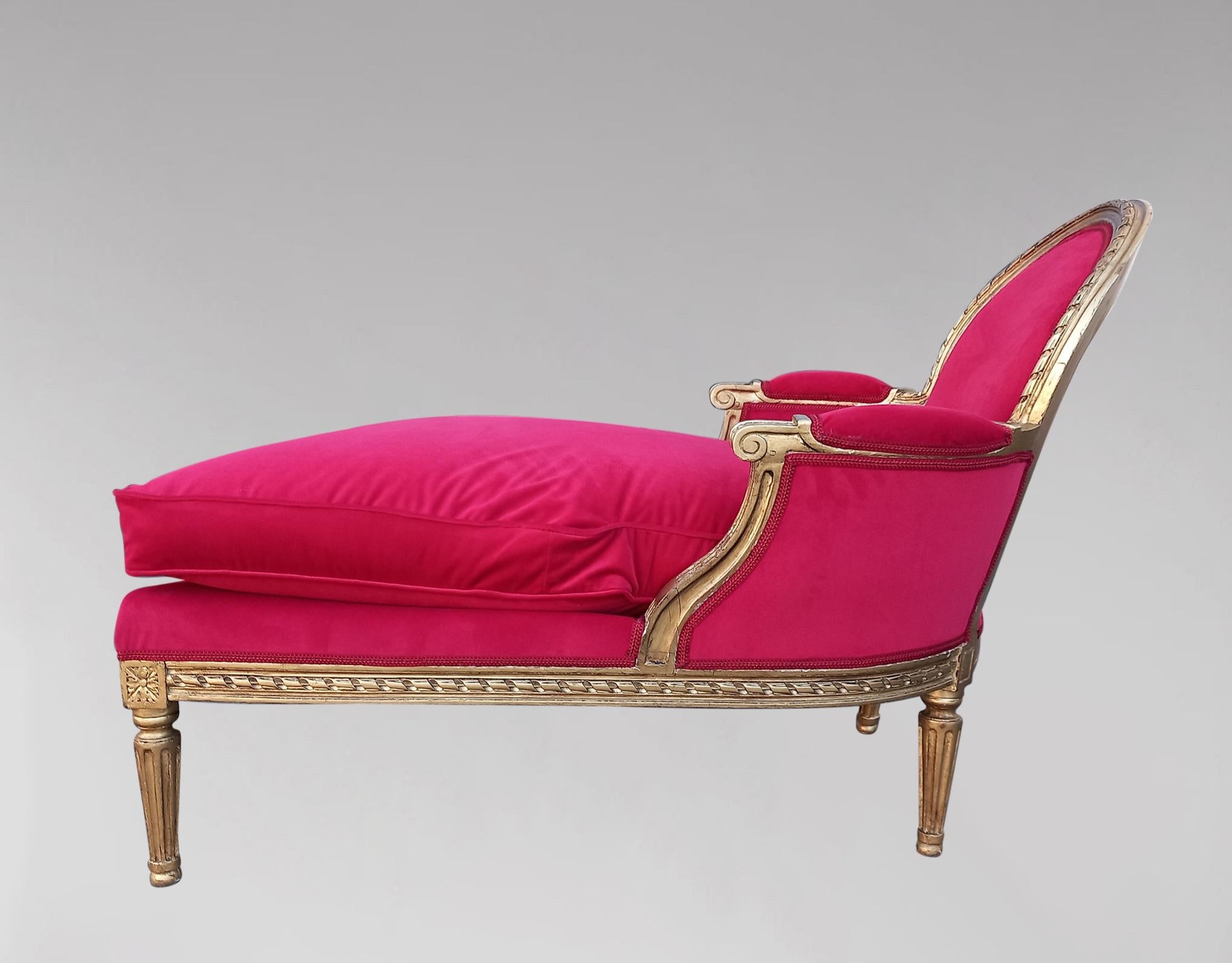 Hand-Painted Merideienne Louis XVI Period Gilded Wood Red Velvet Fabrics For Sale