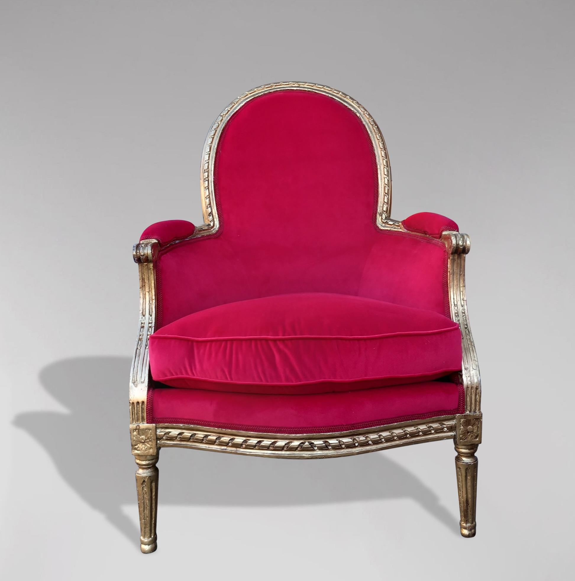 18th Century Merideienne Louis XVI Period Gilded Wood Red Velvet Fabrics For Sale