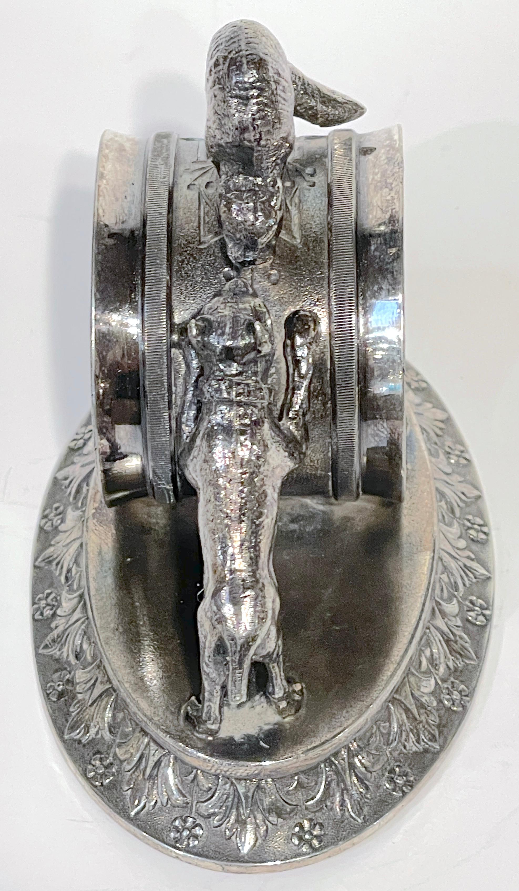 High Victorian Meriden 'Dog and Cat' Silverplated Figural Napkin Ring For Sale