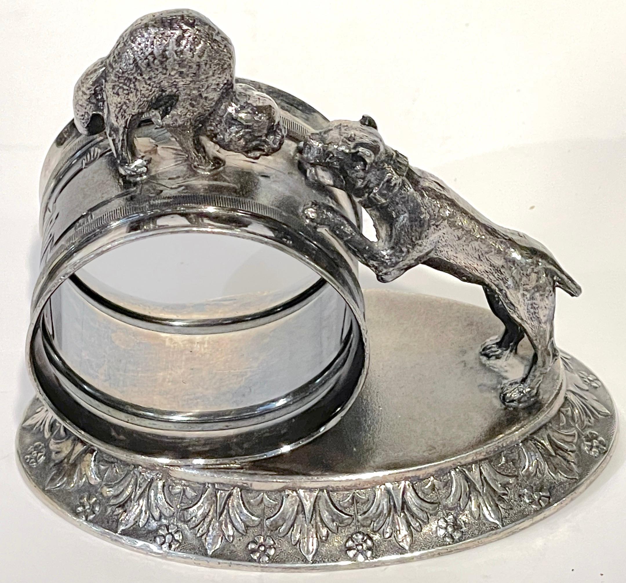 American Meriden 'Dog and Cat' Silverplated Figural Napkin Ring For Sale