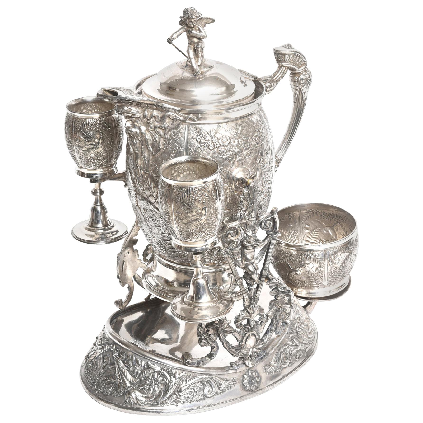 Meriden Silver Plate Aesthetic Figural Lemonade Ice Water Tilting Pitcher