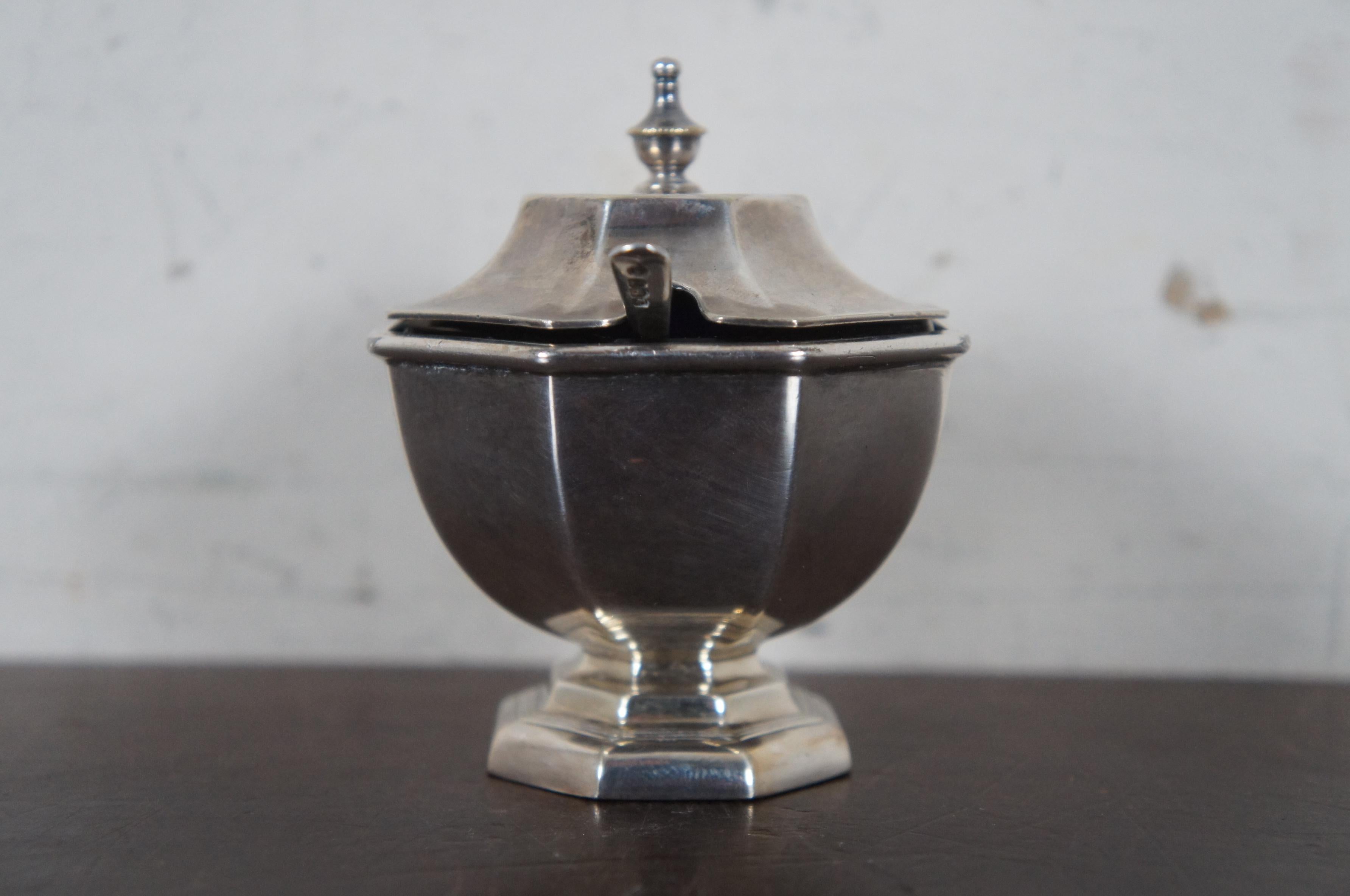 Meriden Silver Plate Salt Cellar Condiment Dish Cobalt Glass Insert and Spoon For Sale at