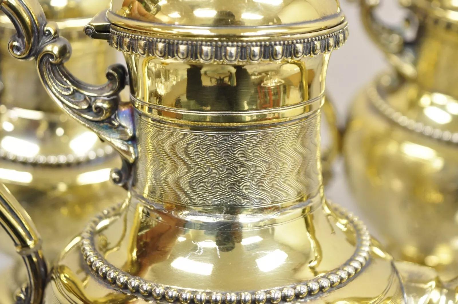 Service à thé victorien Meriden orné d'or avec monogramme « PPW » - 5 pièces en vente 5