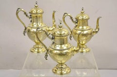 Meriden Victorian Gold Plated Ornate Tea Set w/ "PPW" Monogram - 5 Pc Set