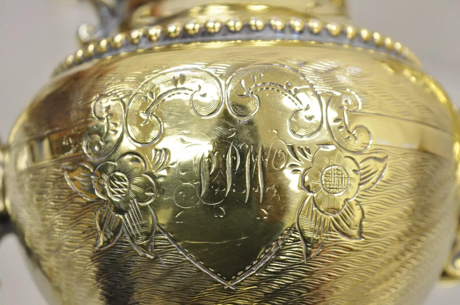 Service à thé victorien Meriden orné d'or avec monogramme « PPW » - 5 pièces Bon état - En vente à Philadelphia, PA