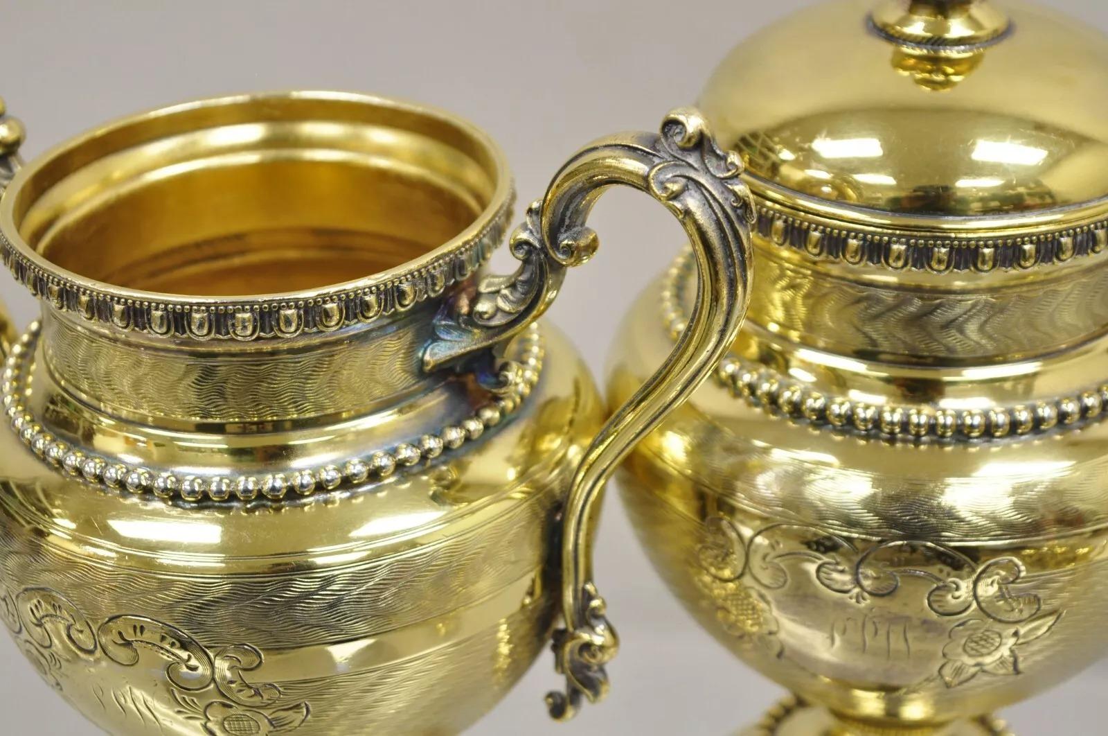 Plaqué argent Service à thé victorien Meriden orné d'or avec monogramme « PPW » - 5 pièces en vente