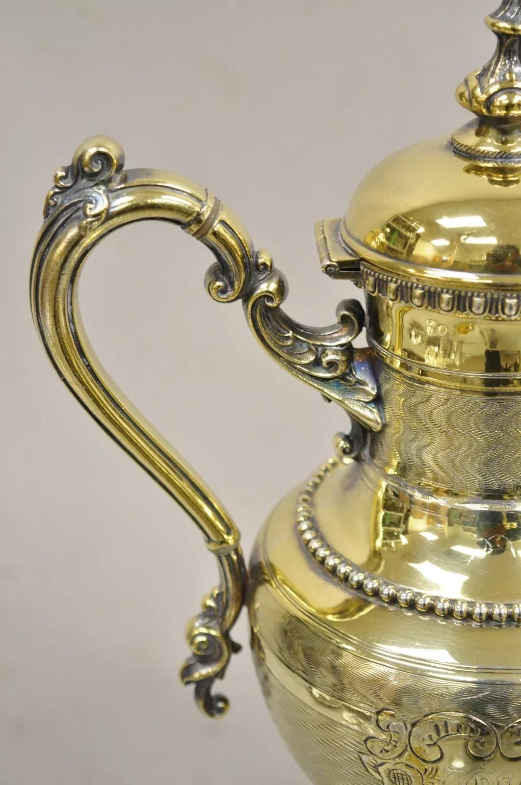 Service à thé victorien Meriden orné d'or avec monogramme « PPW » - 5 pièces en vente 2