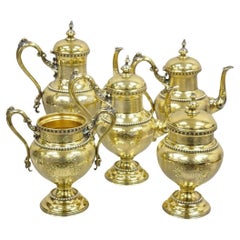 Meriden viktorianisches vergoldetes, verziertes, verschnörkeltes Teeservice mit "PPW"-Monogramm - 5er-Set