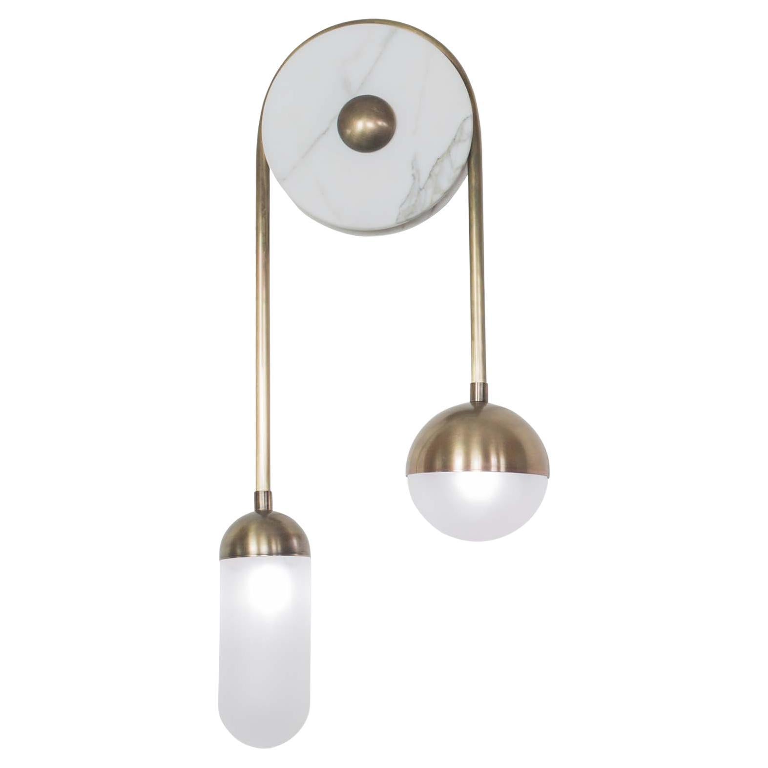 Meridian, Aged Brass, Marble, Handblown Glass Contemporary Sconce, Kalin Asenov For Sale