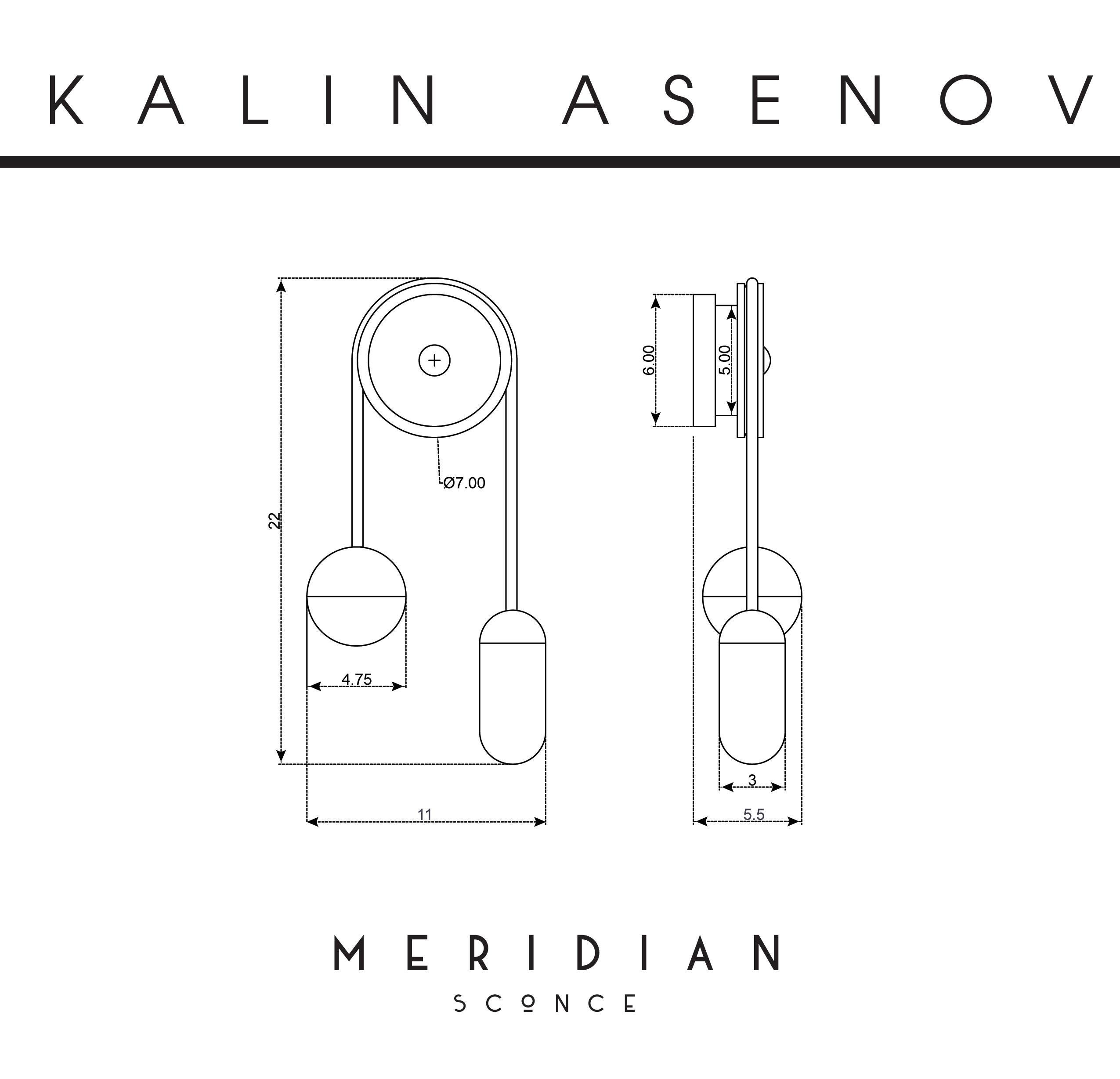 Meridian, Blackened Brass, Marble, Handblown Glass Sconce, Kalin Asenov For Sale 4