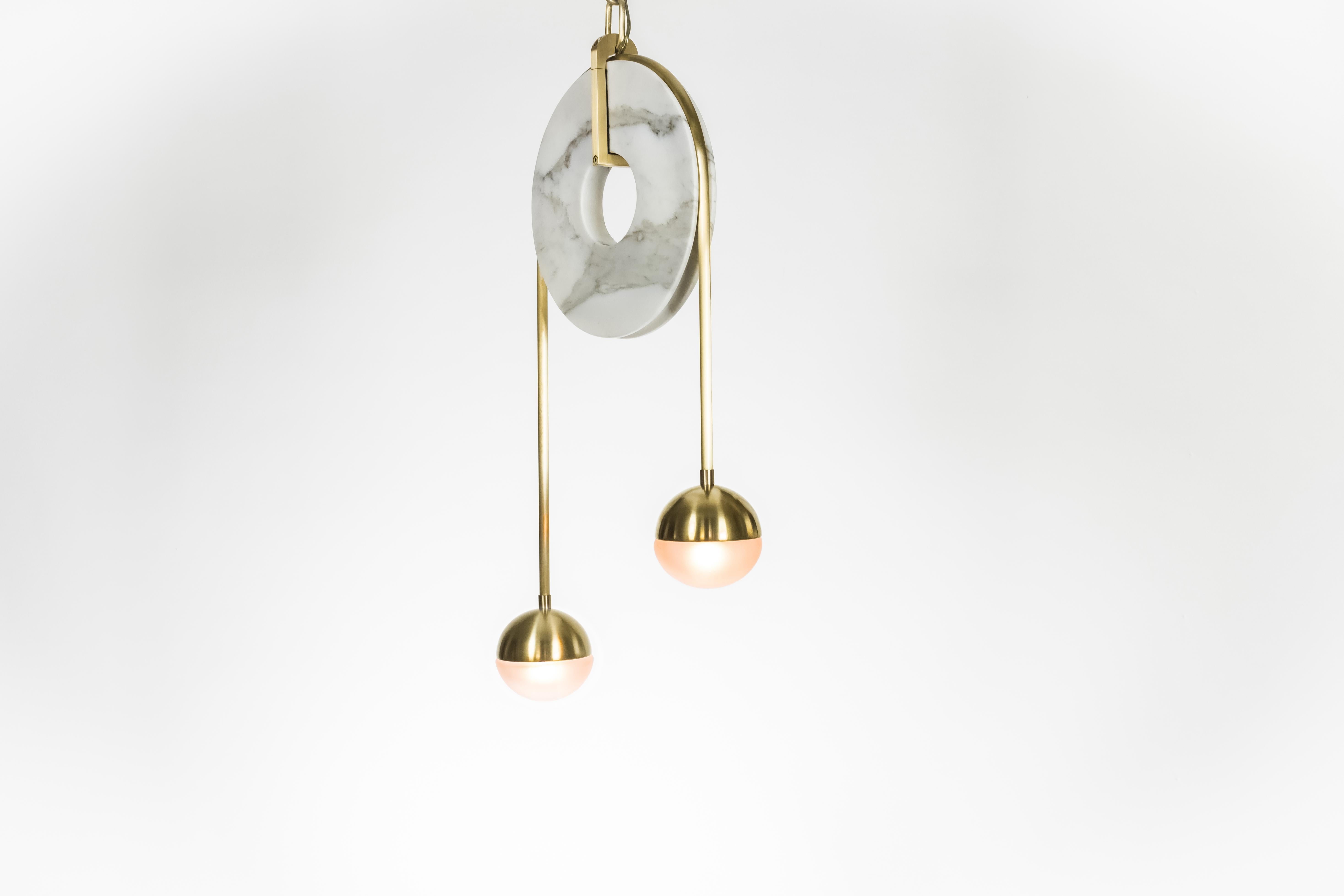 Meridian, Brass, Marble, Handblown Glass Contemporary Pendant, Kalin Asenov For Sale 8