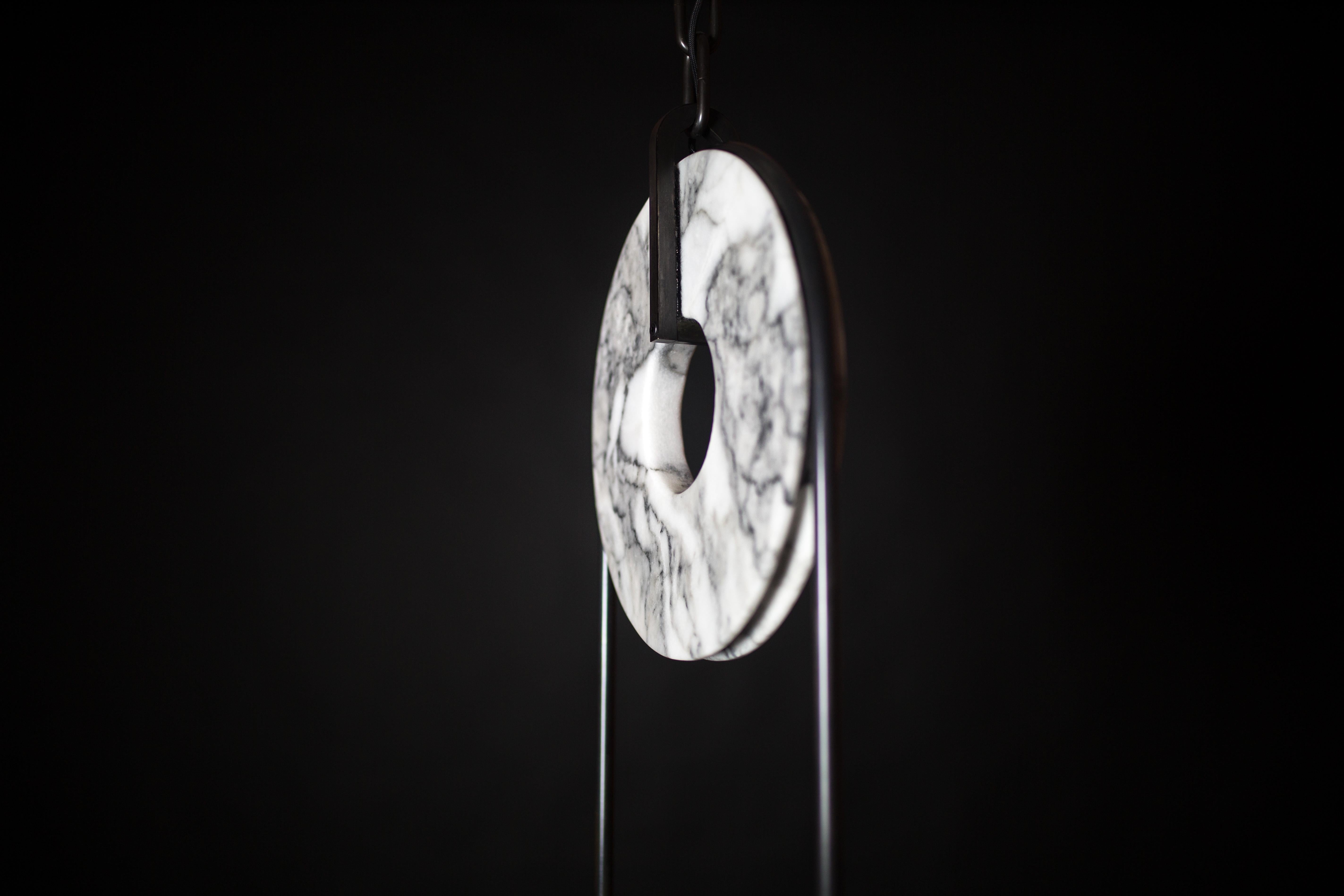 Meridian, Brass, Marble, Handblown Glass Contemporary Pendant, Kalin Asenov For Sale 2
