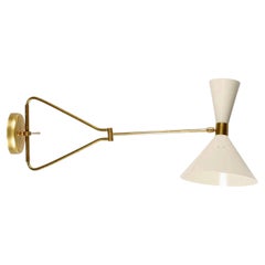 Meridian Dual-Cone Sconce in Brass & Ivory Shades , Adjustable Design