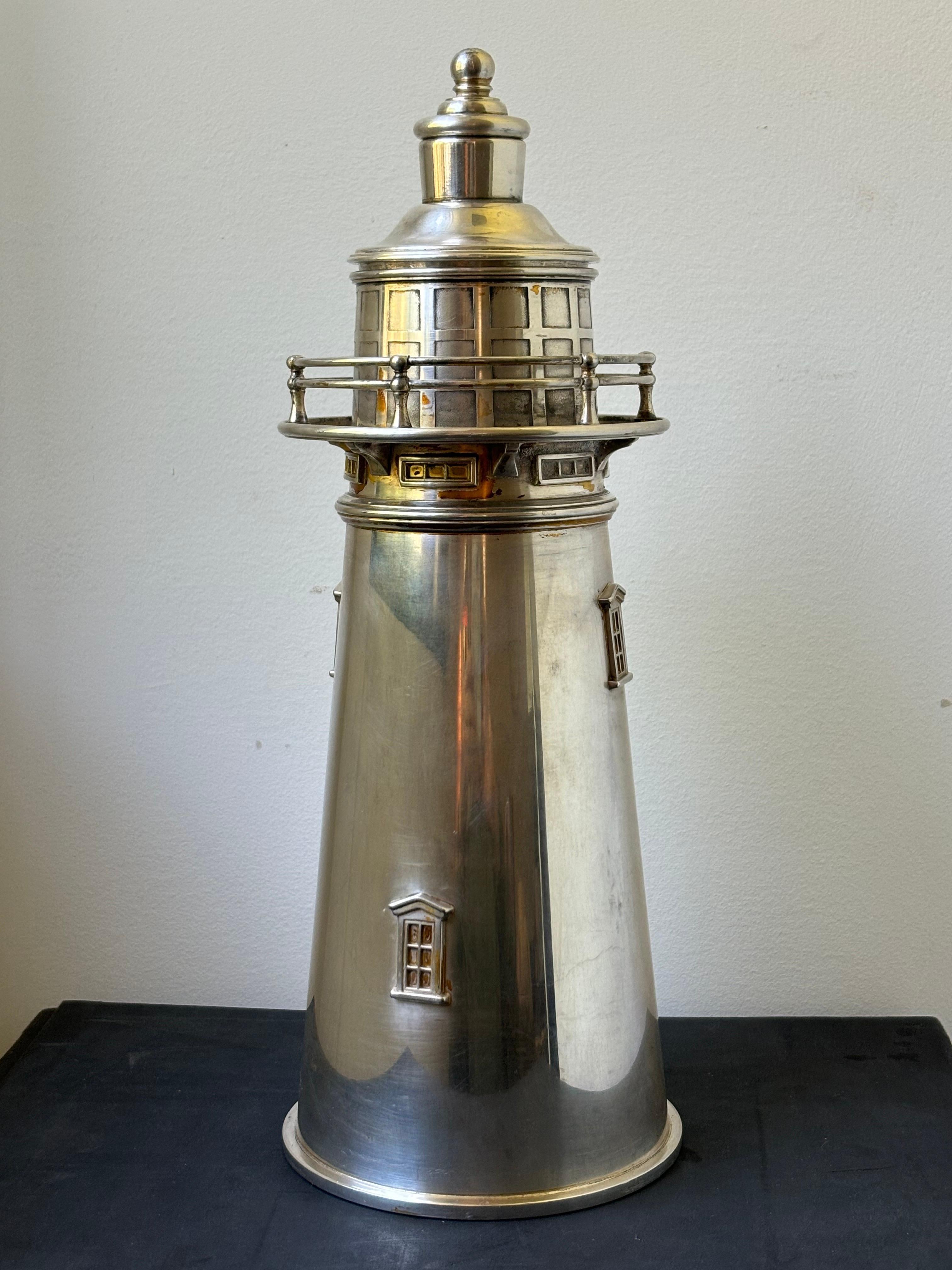 Early 20th Century Meridian International Silver Lighthouse Cocktail Shaker 1927