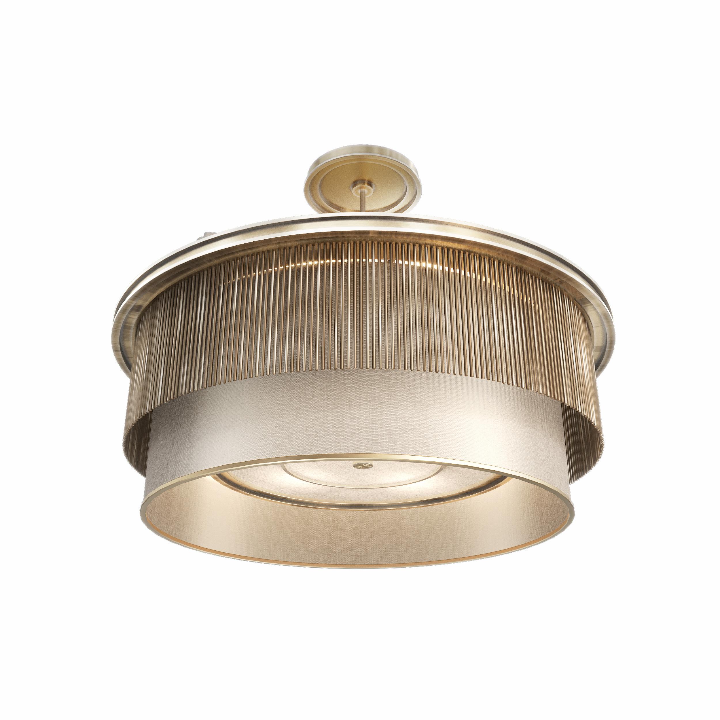 The Meridian contemporary chandelier features an acrylic lampshade covered in sophisticated thin metal elements. All the functional elements are not visible. This lighting fixture is a genuine piece of jewellery for the interior. The design is