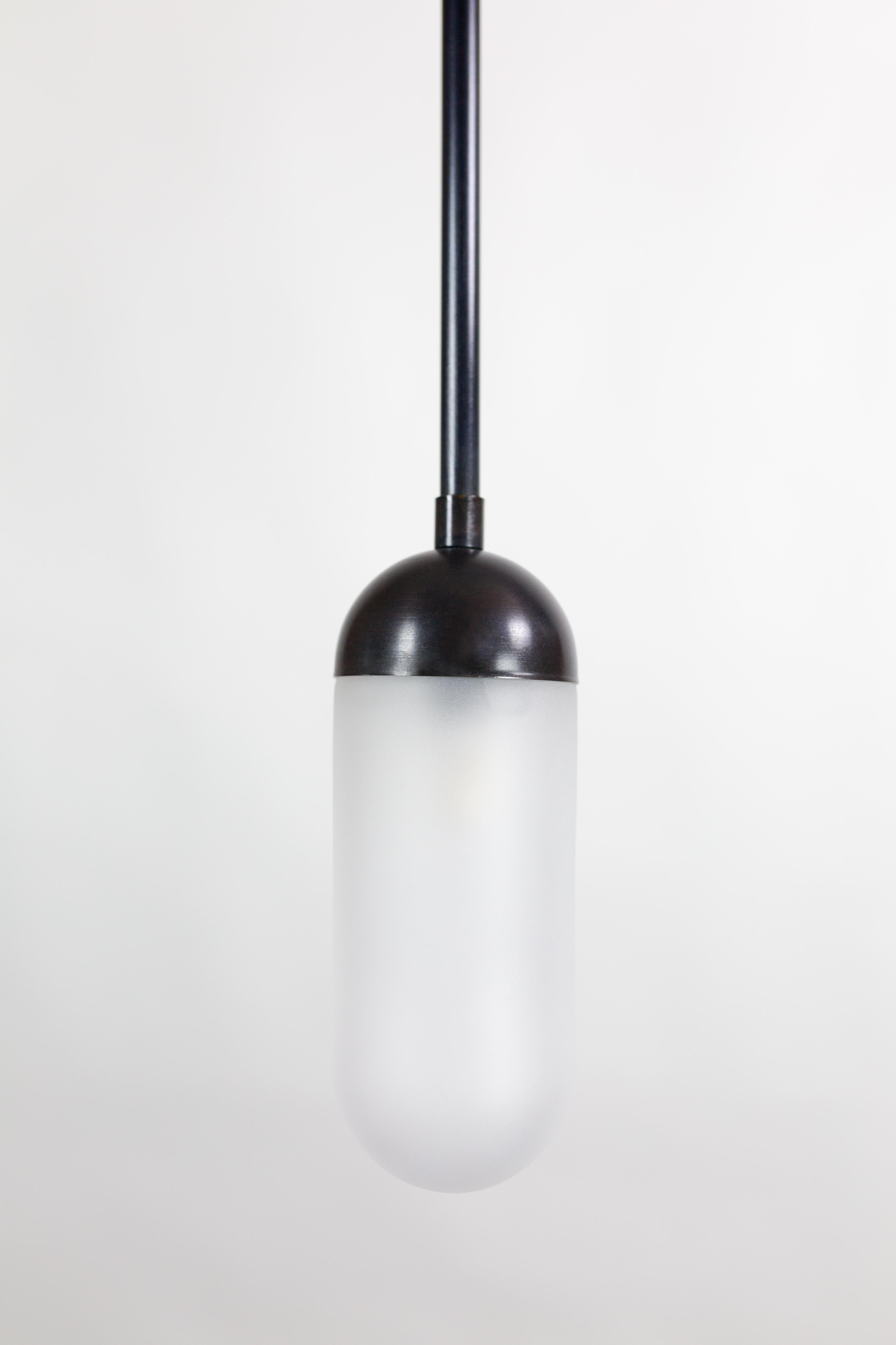 Meridian Single, Capsule Contemporary Pendant, Handblown Glass, Brass, Marble For Sale 7