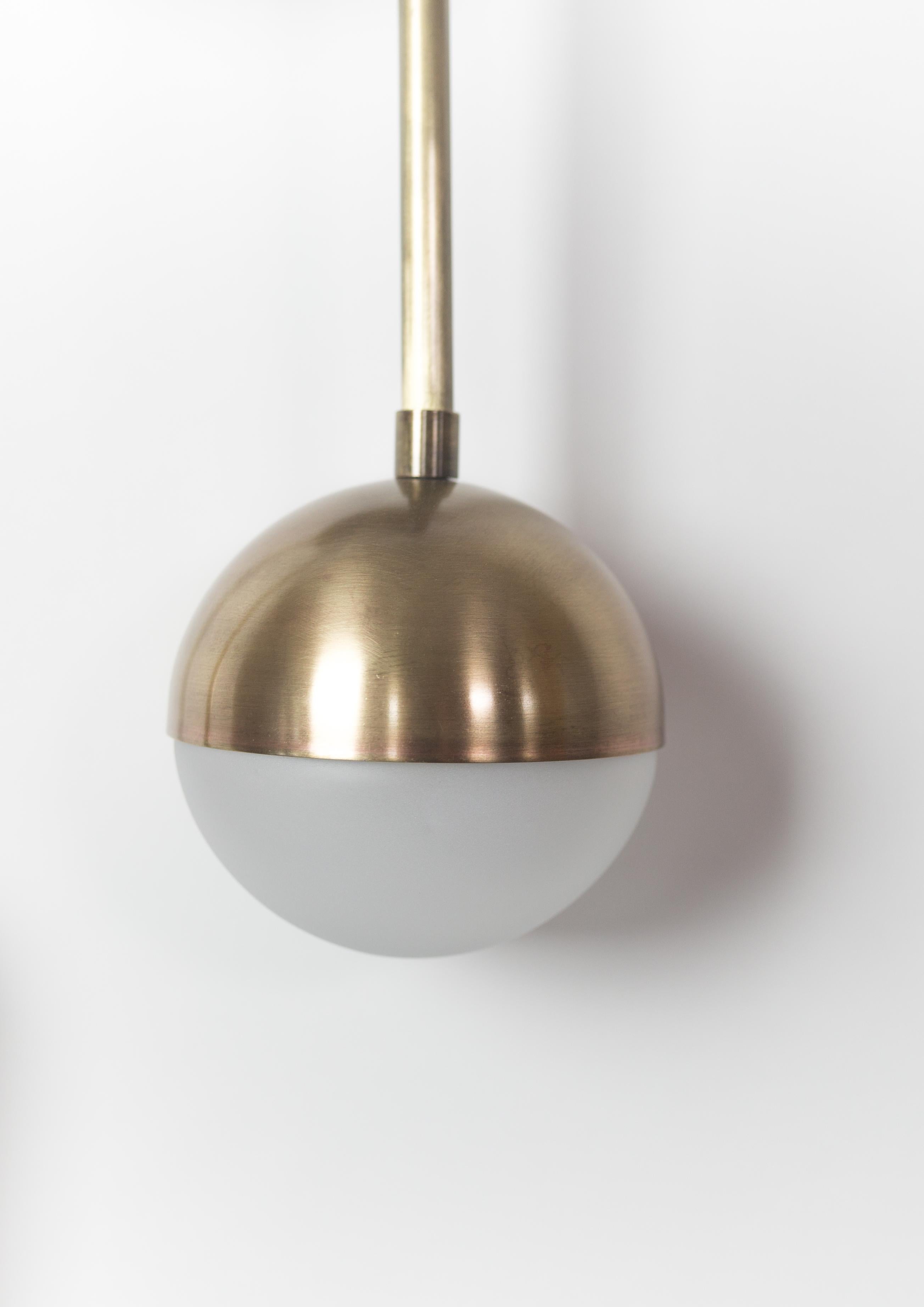 Meridian Single (Orb) Contemporary Pendant, Handblown Glass, Brass, Marble For Sale 6