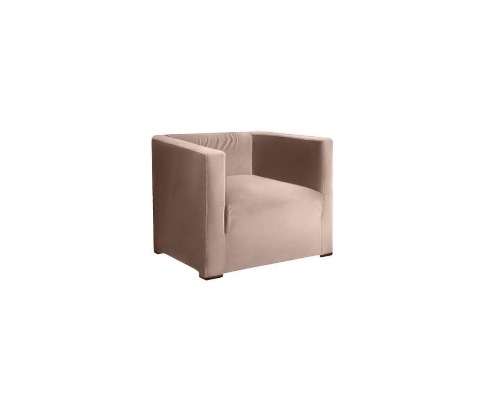 Designed By Andrea Parisio 

Small armchair with completely removable covers. wooden frame · non-deformable polyurethane padding · feet in backlight - almond stained wood · metal brackets for modular units join · seat cushion in polyurethane and