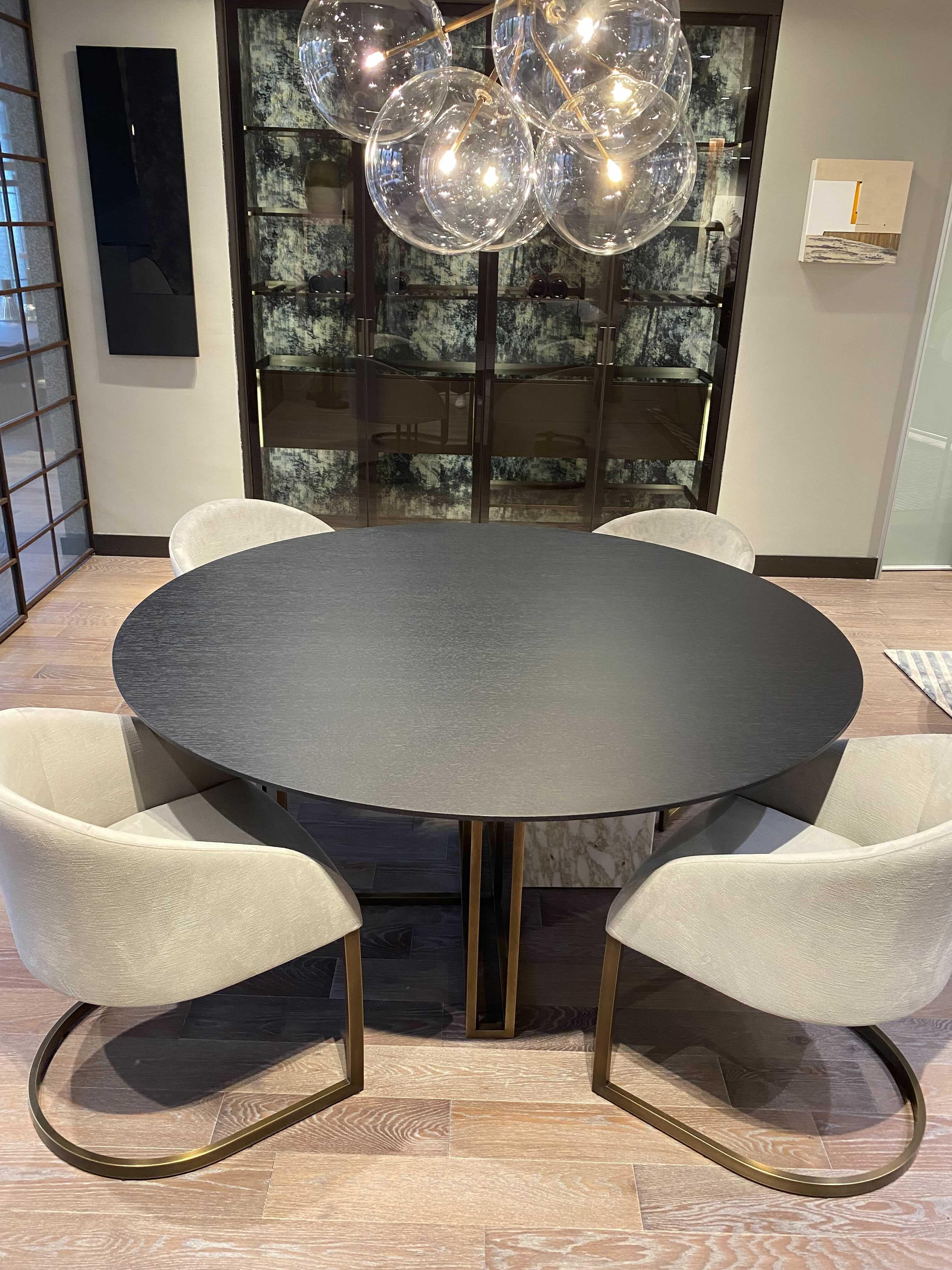 Modern Floor Sample Meridiani Plinto Table by Andrea Parisio in Dark Oak and Marble For Sale