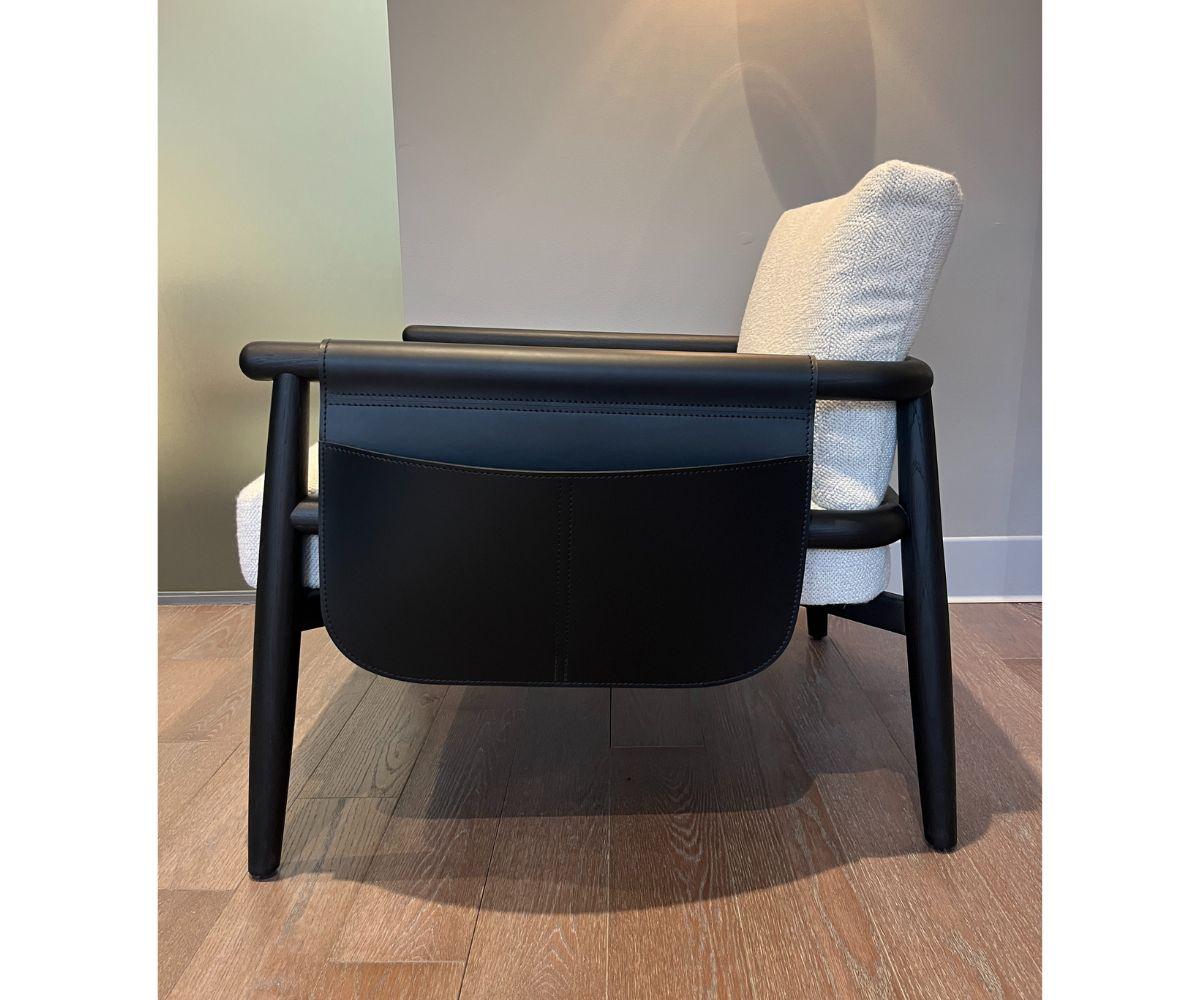 Meridiani Teresa Armchair with Black Oak Frame and Leather Details In Excellent Condition For Sale In Boston, MA