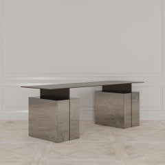 Meridiem Desk of Antiqued Mirror and Patinated Steel, Made in Italy