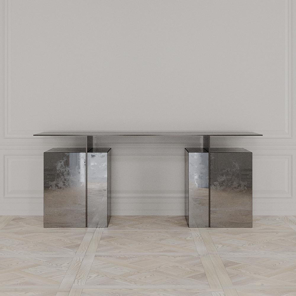 Meridiem Desk of Antiqued Mirror and Patinated Steel, Made in Italy For Sale 1