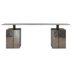 Meridiem Desk of Antiqued Mirror and Patinated Steel, Made in Italy