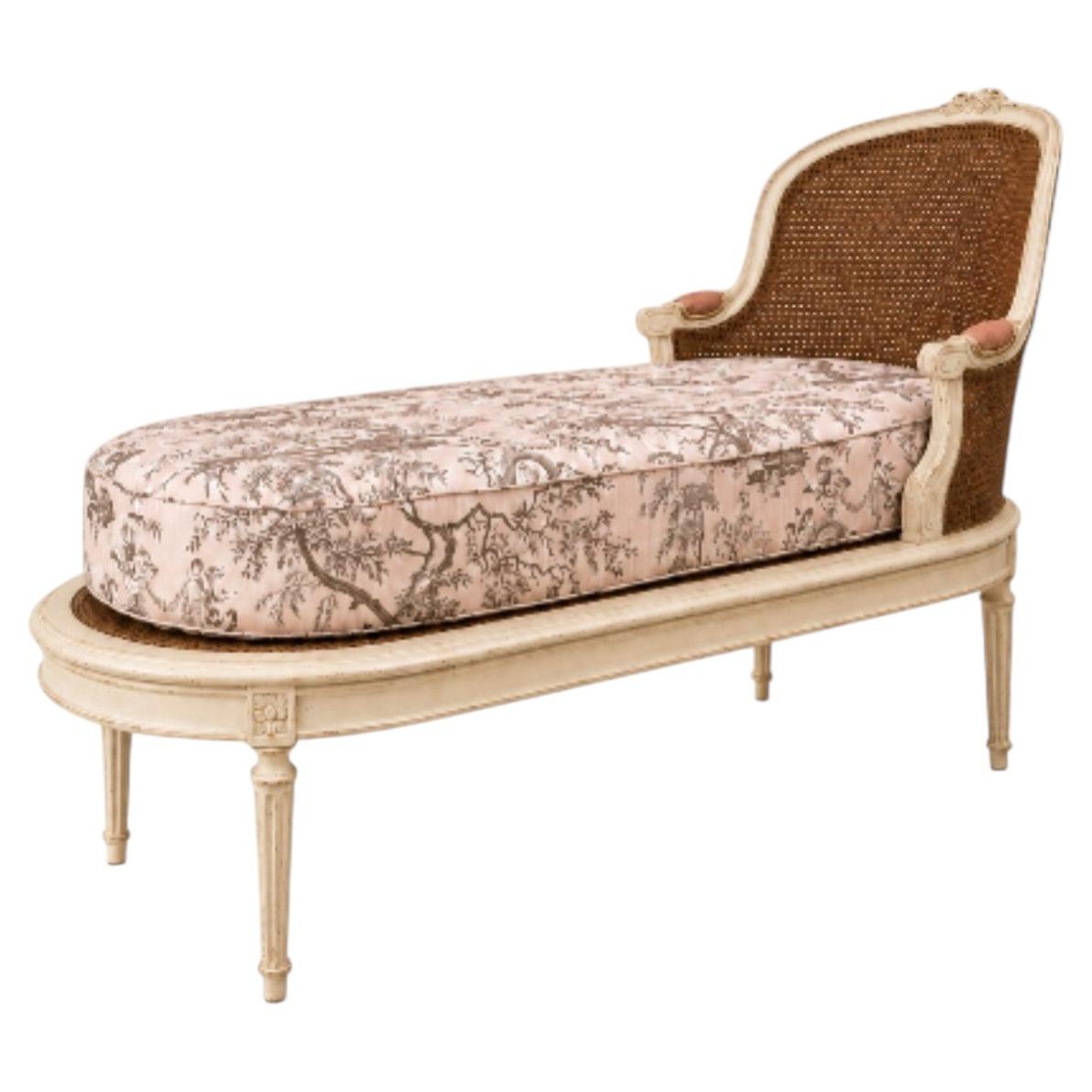 Méridienne lit de repos de style Louis XVI époque 19éme siècle toile de jouy For Sale