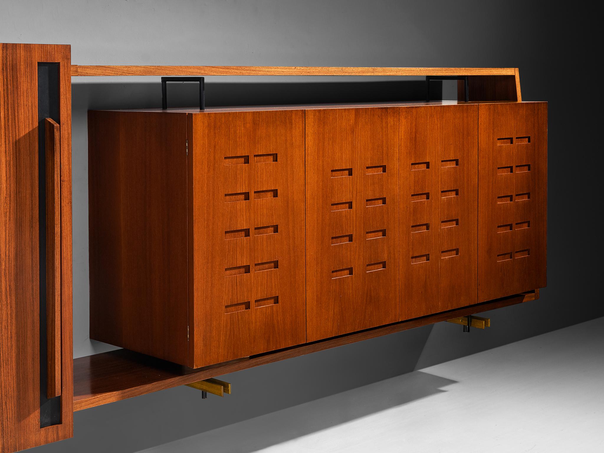 Merighi & Dall'Olmo Italienisches schwebendes Wand-Sideboard aus Teakholz 1950er Jahre (Moderne der Mitte des Jahrhunderts) im Angebot