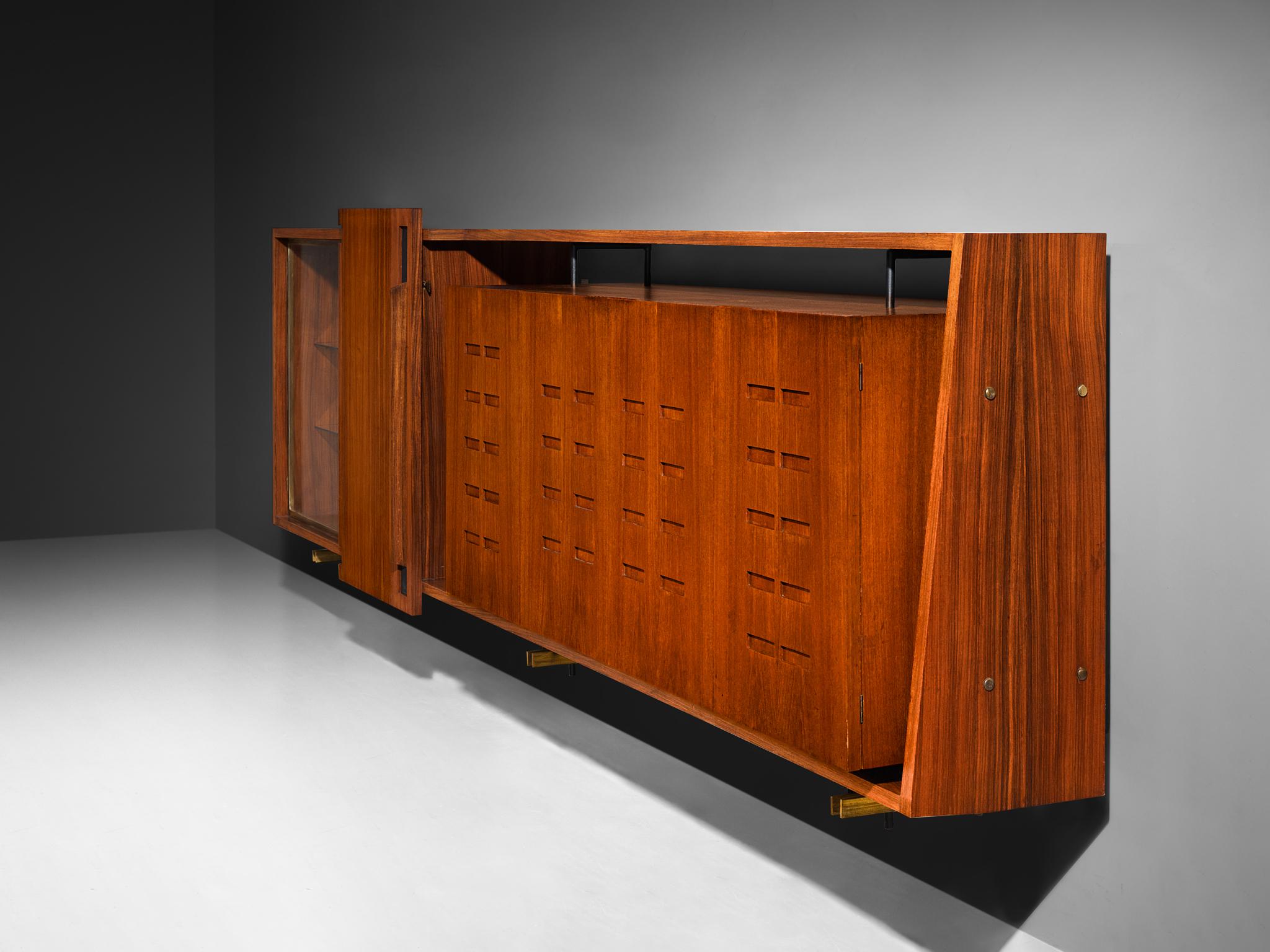 Merighi & Dall'Olmo Italienisches schwebendes Wand-Sideboard aus Teakholz 1950er Jahre im Zustand „Gut“ im Angebot in Waalwijk, NL