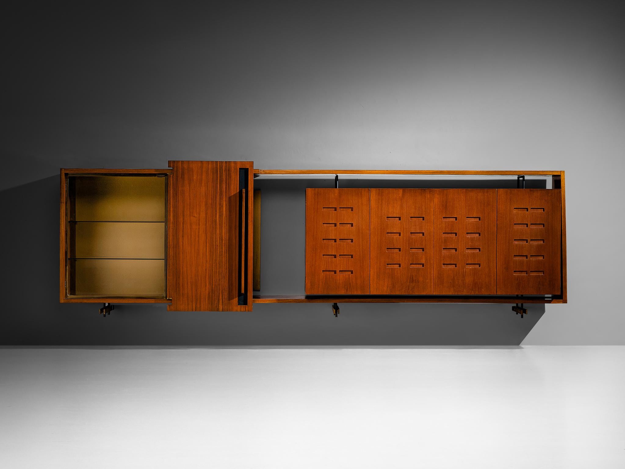 Merighi & Dall'Olmo Italienisches schwebendes Wand-Sideboard aus Teakholz 1950er Jahre im Angebot 1