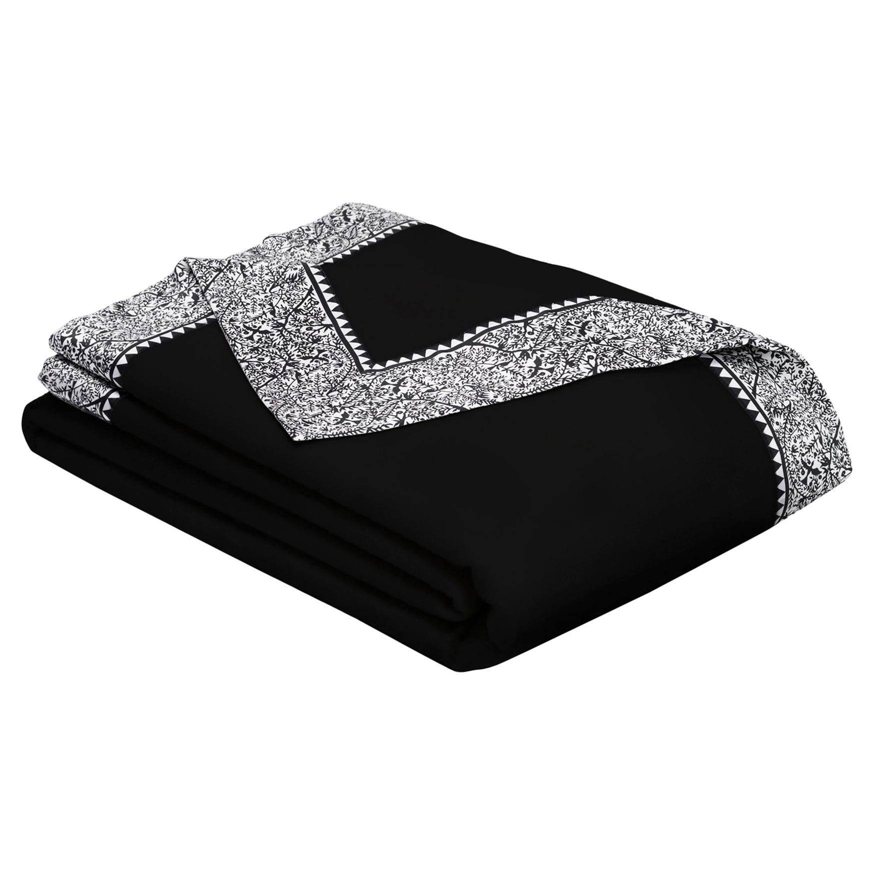 Merino Black Queen Size Blanket with Grey Print Border by JG Switzer