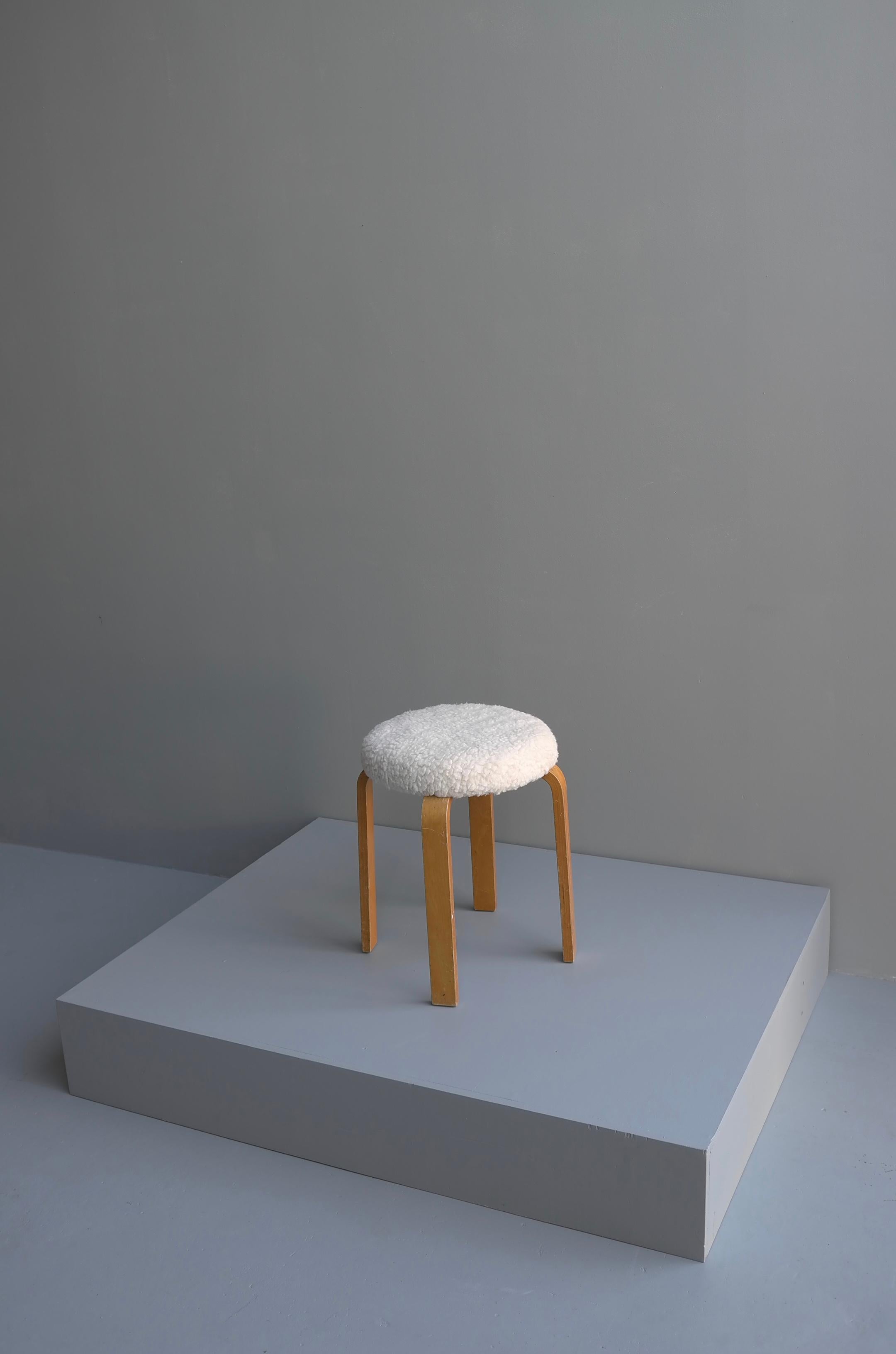 Merino wool and birch plywood stool by Cor Alons for Gouda den Boer, 1950s.