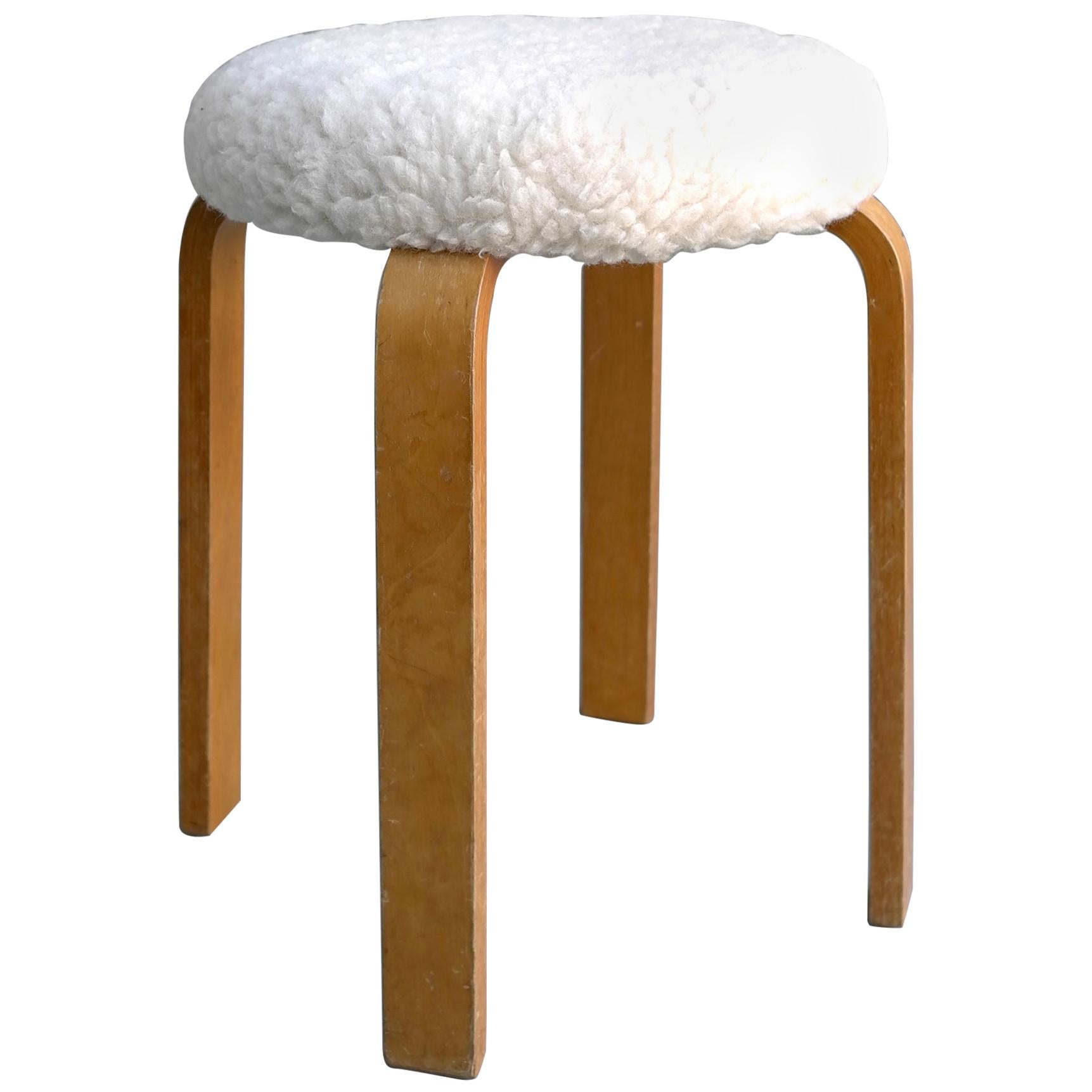 Merino Wool and Birch Plywood Stool by Cor Alons for Gouda Den Boer, 1955 For Sale