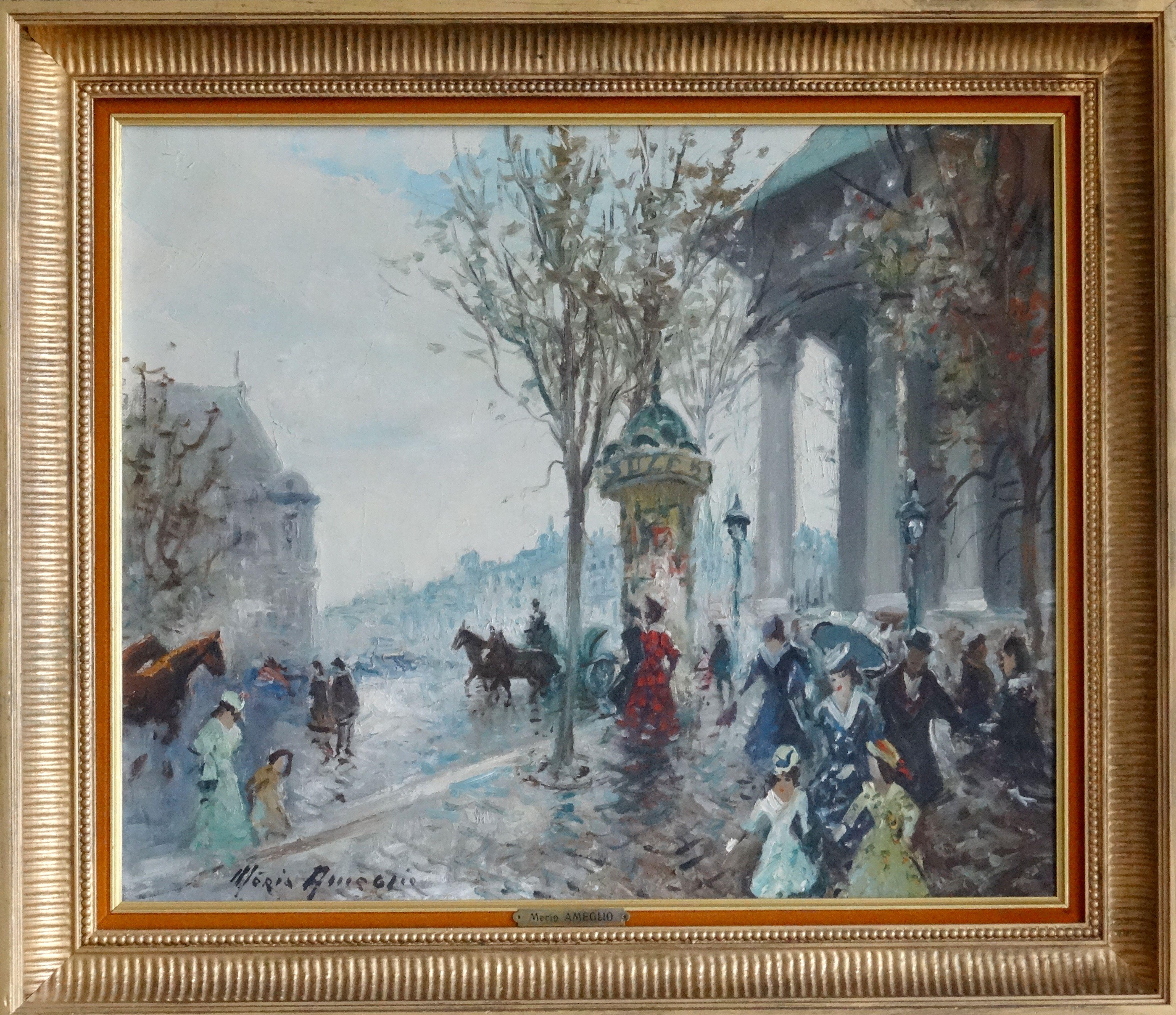 Paris, place de la Madeleine, 1955, huile sur toile, 46 x55 cm - Painting de Merio Ameglio