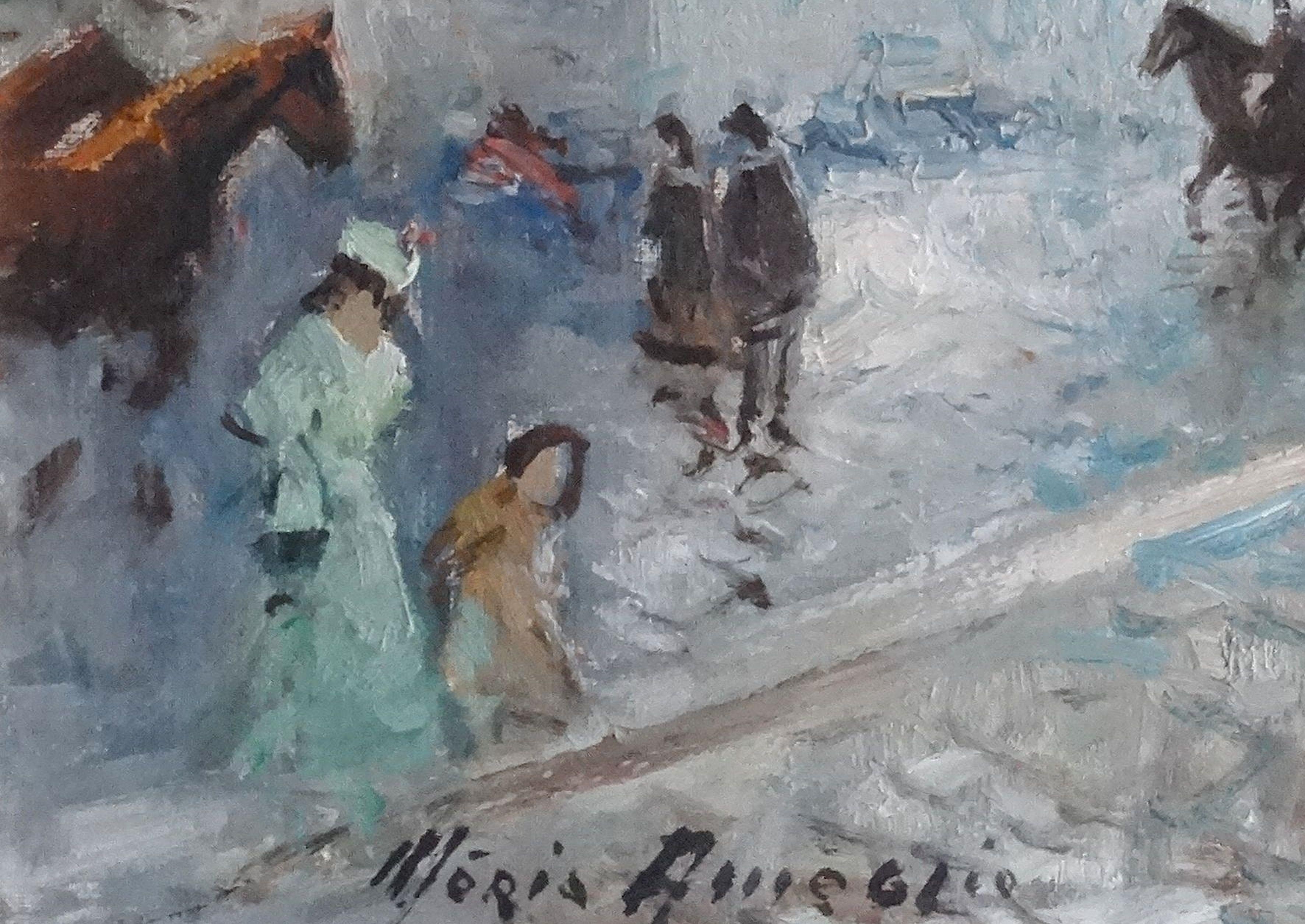 Parigi, place de la Madeleine. 1955, olio su tela, 46x55 cm - Painting Impressionismo di Merio Ameglio