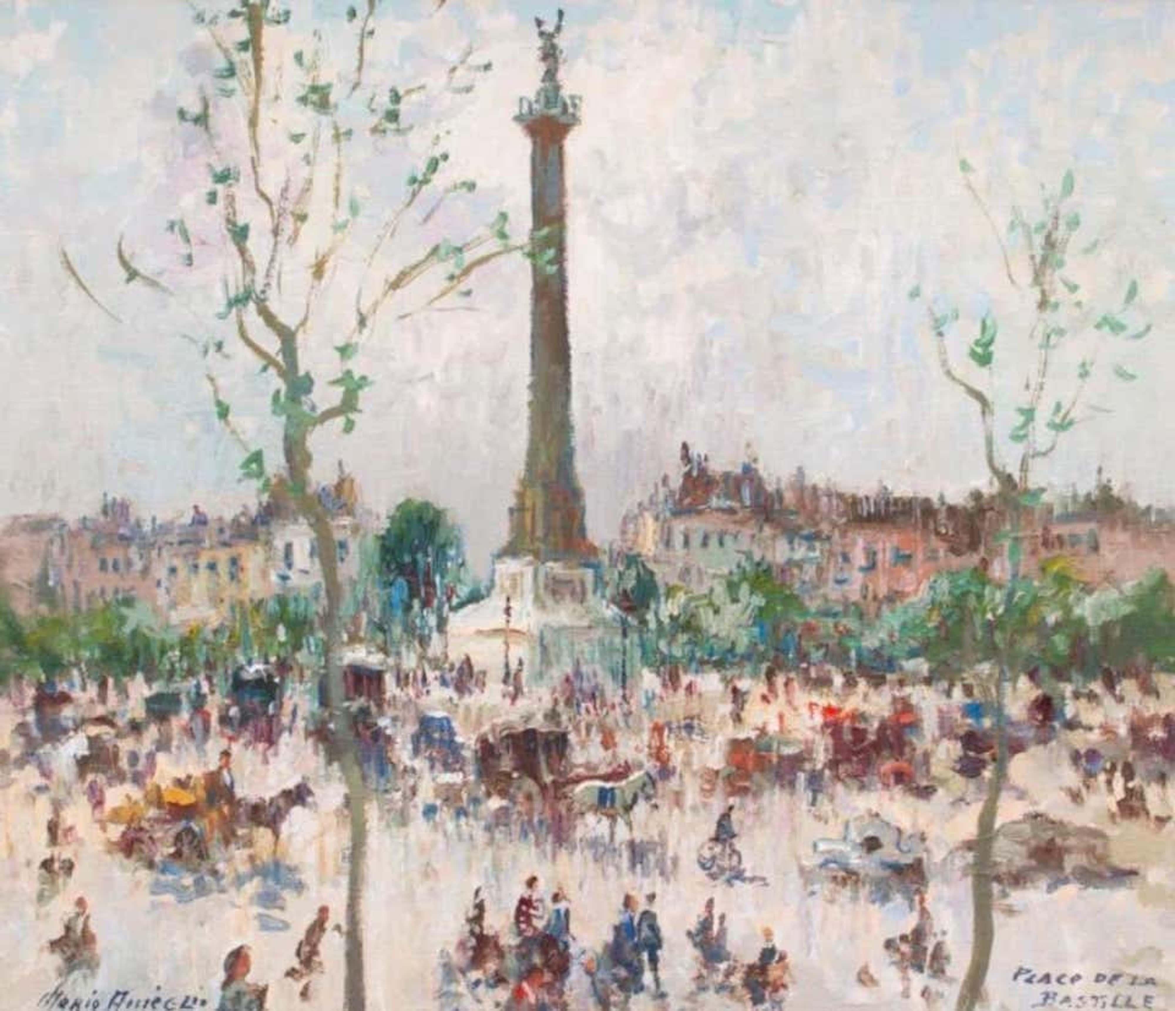 Place De La Bastille, Paris - Painting by Merio Ameglio