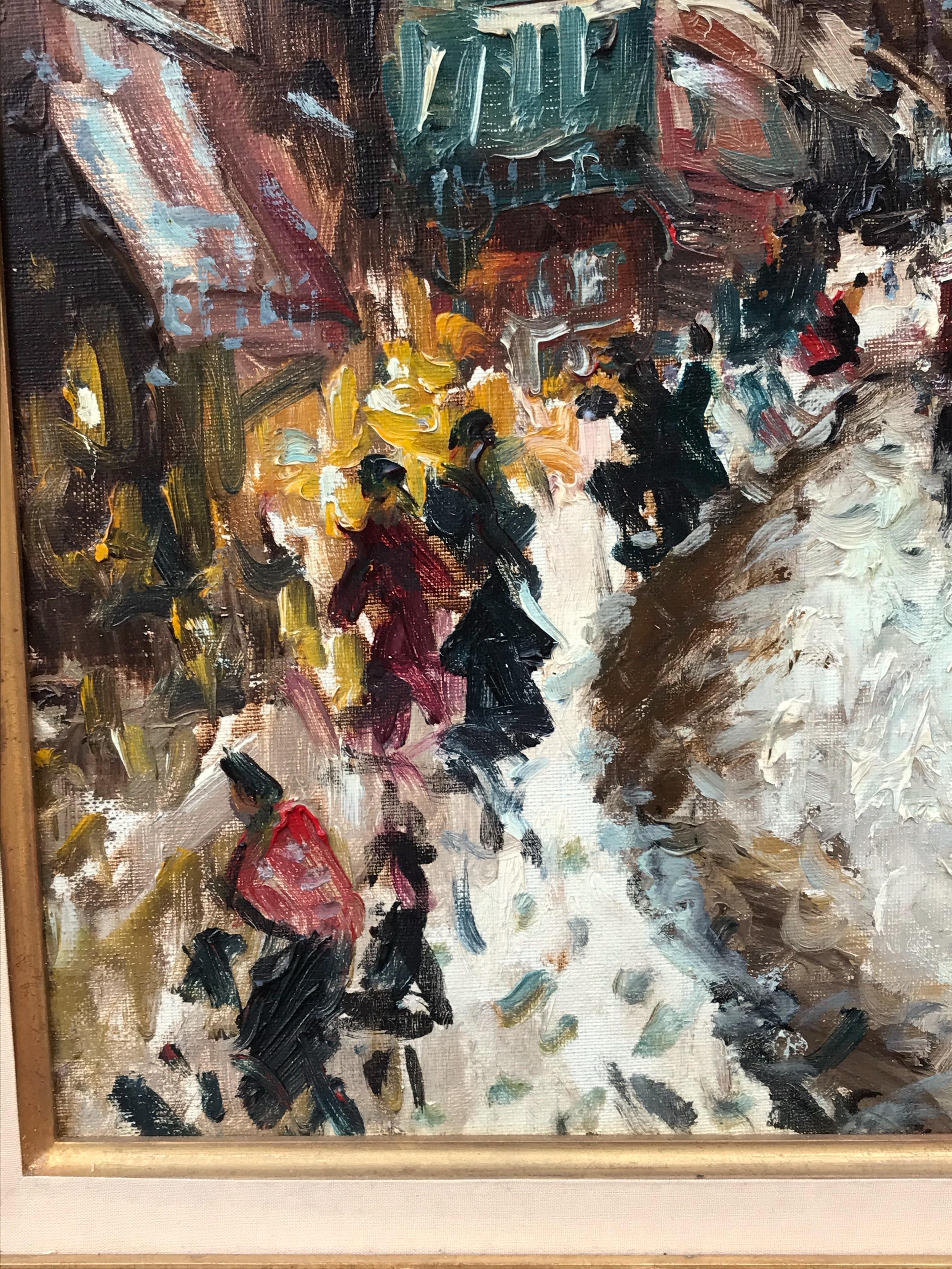 Peinture postimpressionniste - Paris, Montmartre en hiver - Post-impressionnisme Painting par Merio Ameglio