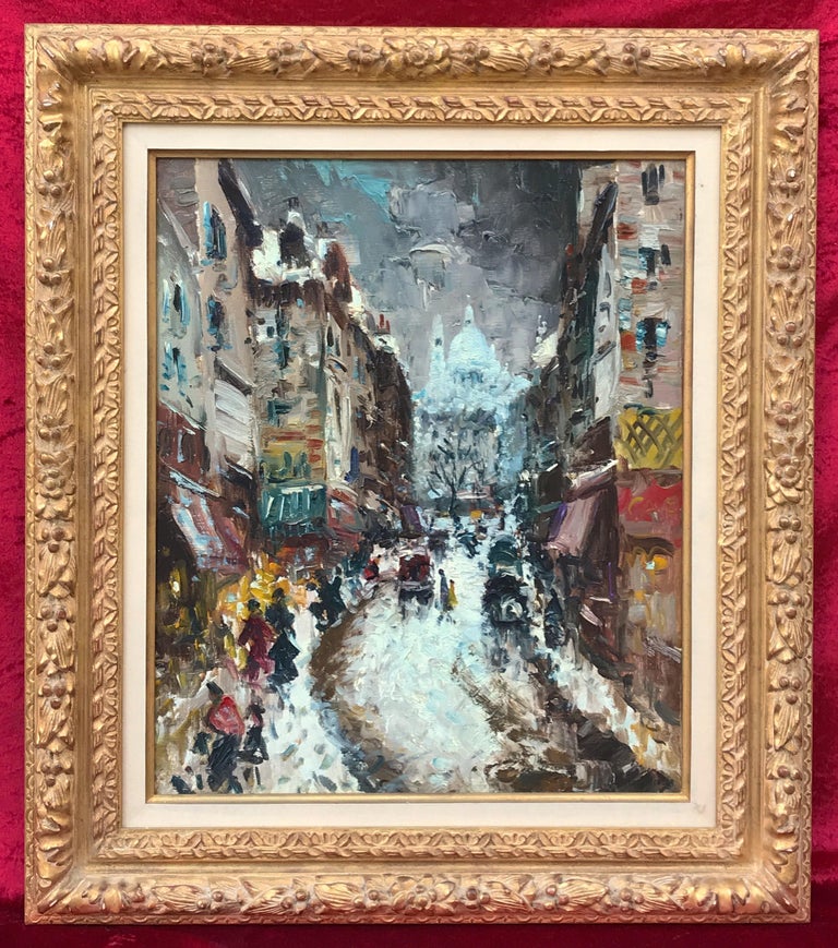 Merio Ameglio Landscape Painting - Postimpressionist Painting - Paris, Montmartre in Winter