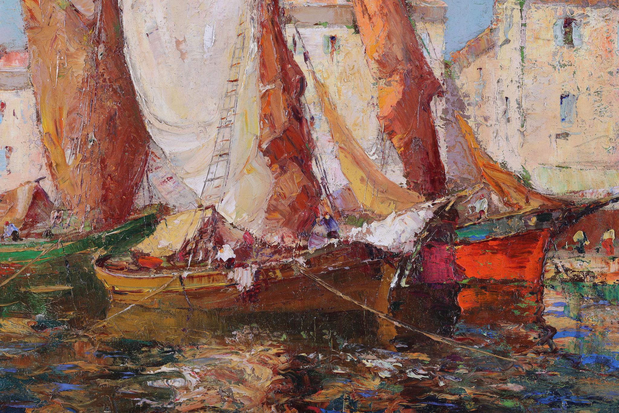 'Sailing Boats coming into Harbour' . An oil painting on canvas For Sale 2