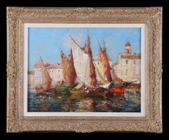 'Sailing Boats coming into Harbour' . An oil painting on canvas