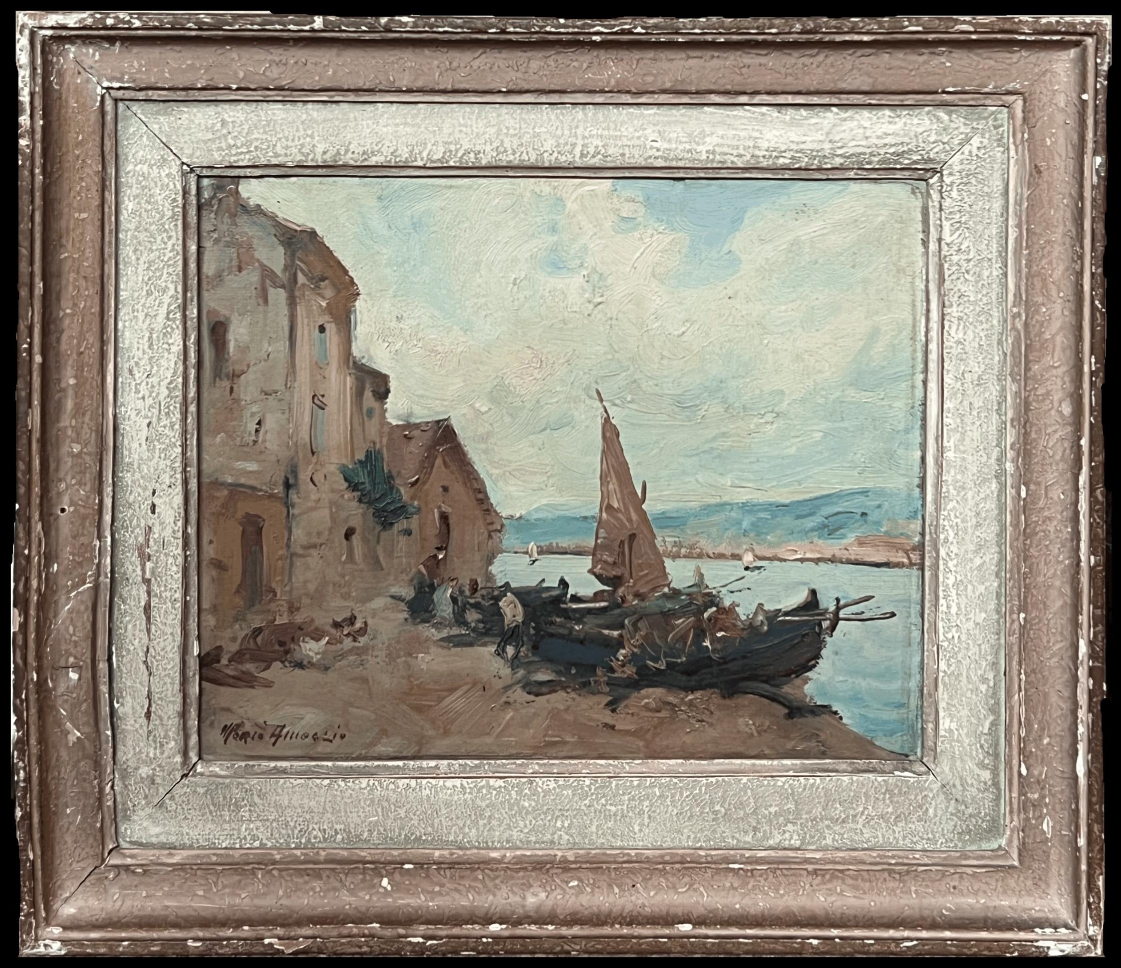 Vintage Impressionist Signed Oil Painting Martiques Harbor South of France
