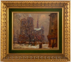 Mério Ameglio Oil on Canvas Notre-Dame de Paris under the Snow, circa 1950