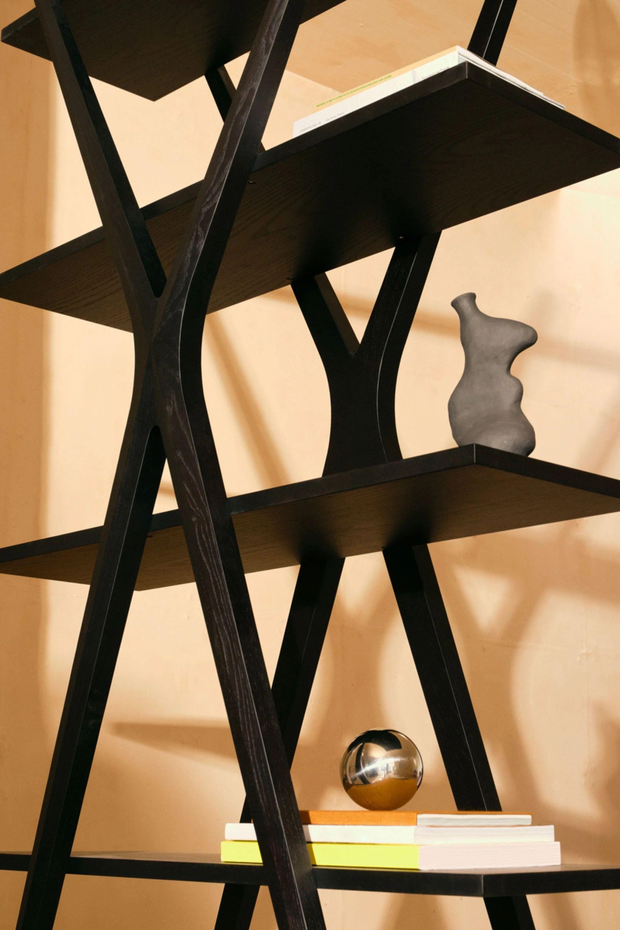 Italian Meritalia Cross Shelf, Black by Carlo Contin For Sale