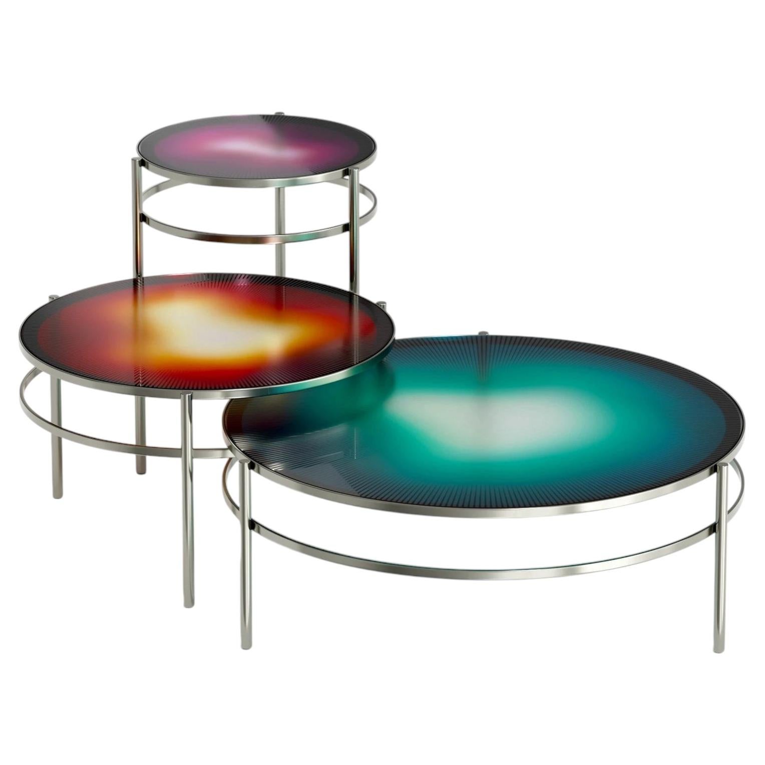 Meritalia Eyes Set of three coffee table in Glass by Cristián Mohaded For Sale