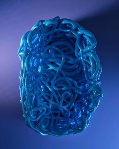 Vase-panier ovale Senzafine de Meritalia - Panier de rangement signé Gaetano Pesce - Bleu