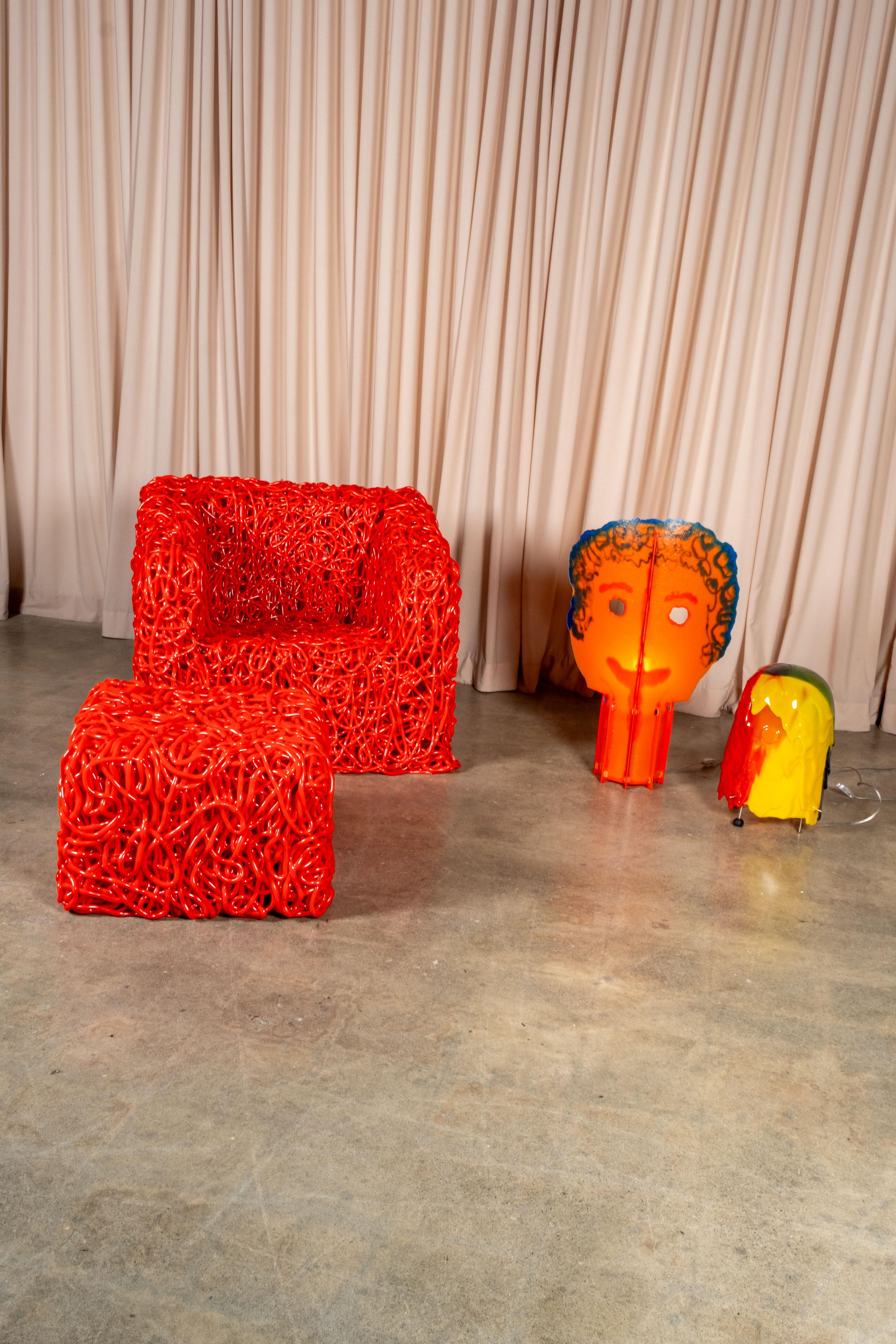 Contemporary Meritalia Senzafine Pouf, Red by Gaetano Pesce For Sale